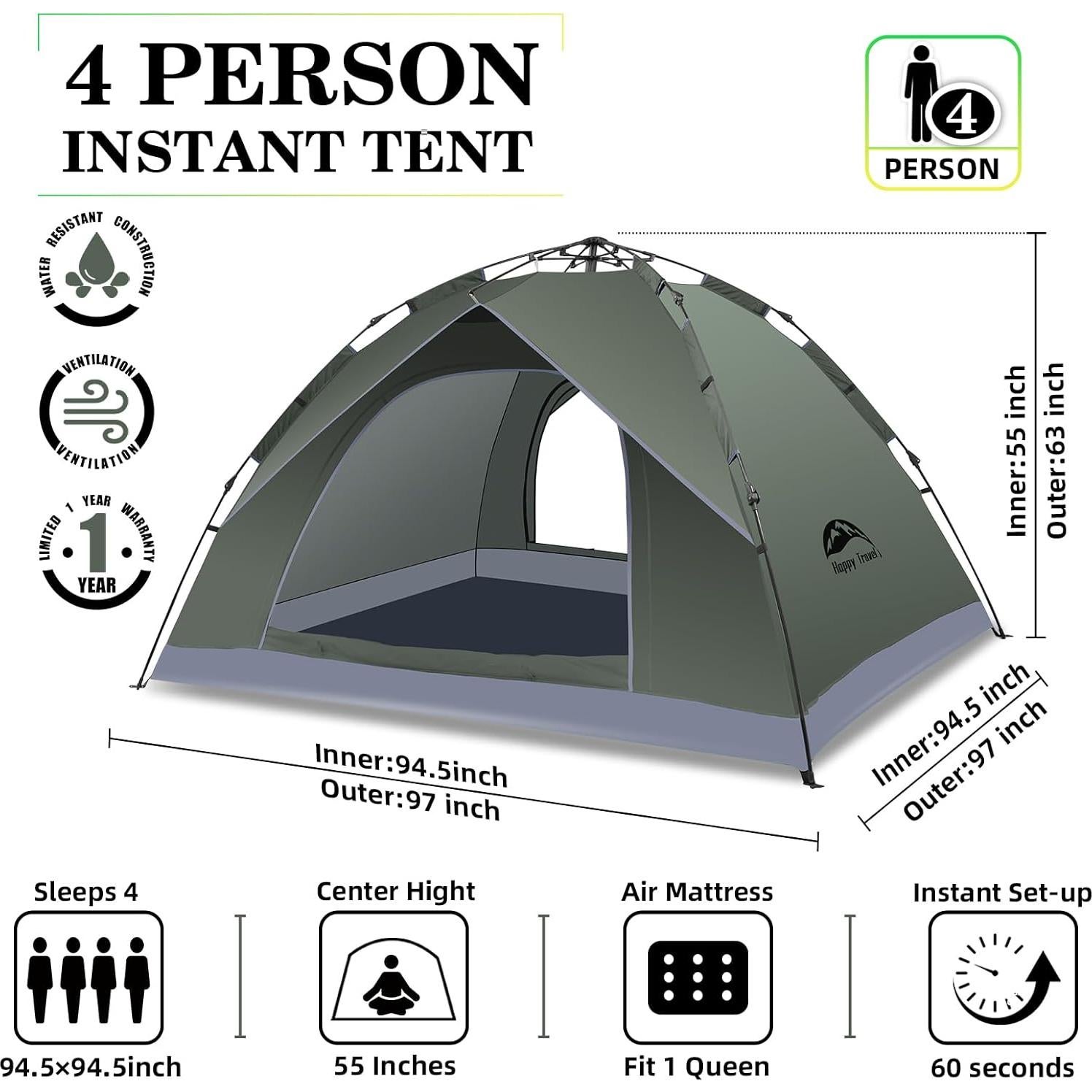 Carpa de Camping Happy Travel HTP-P4-JL 4 Personas Impermeable