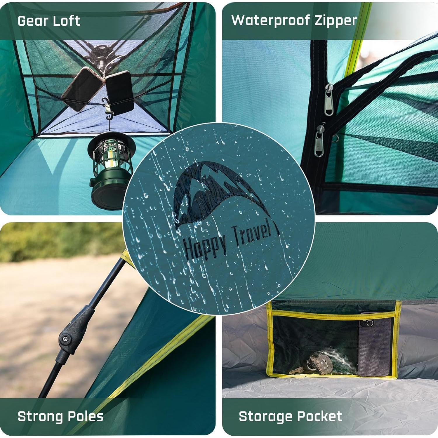 Carpa de Camping Happy Travel Pop Up 3-4 Personas Impermeable