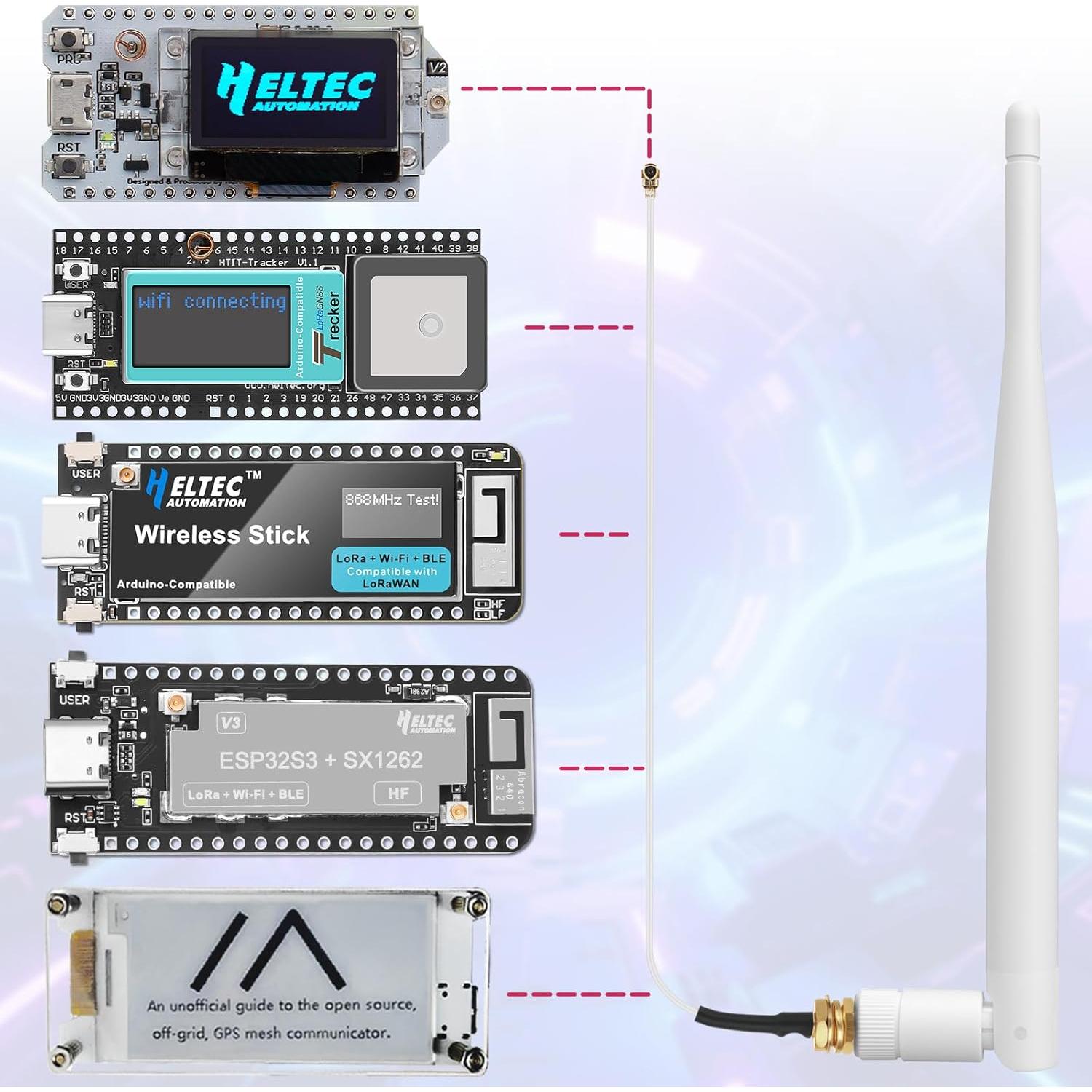 Antena LoRa 915MHz 3dBi SMA Macho + Cable 10cm 3Pack Blanco