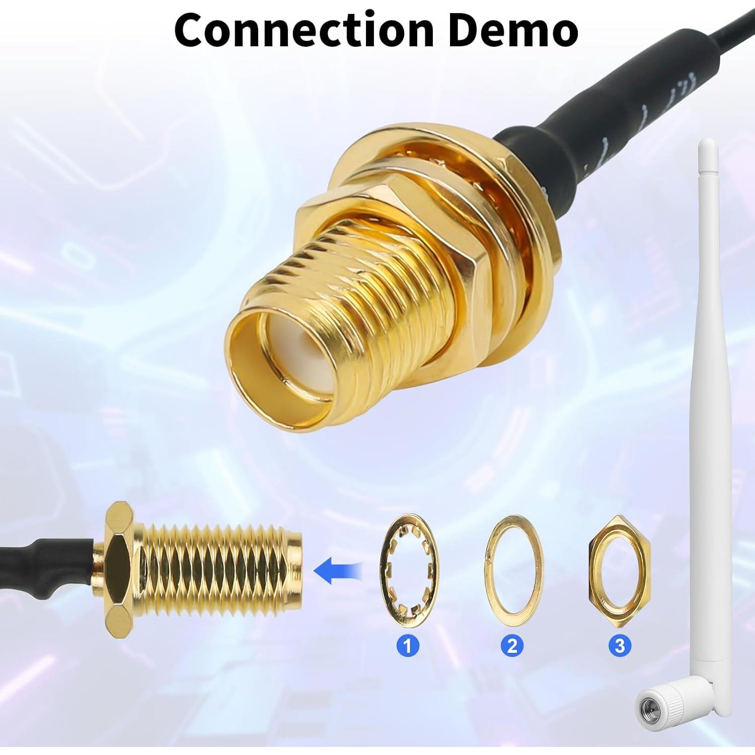 Antena LoRa 915MHz 3dBi SMA Macho + Cable 10cm 3Pack Blanco