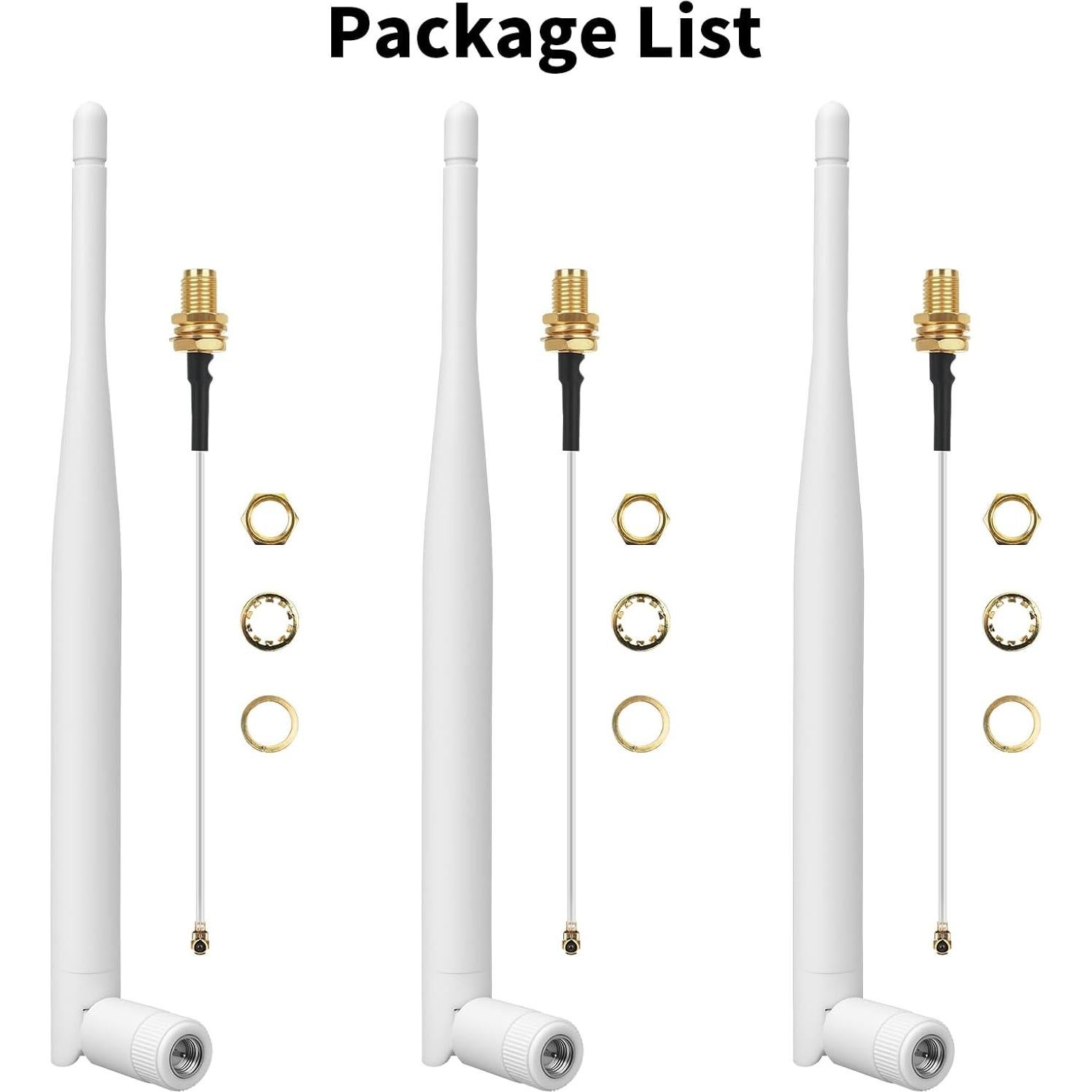 Antena LoRa 915MHz 3dBi SMA Macho + Cable 10cm 3Pack Blanco