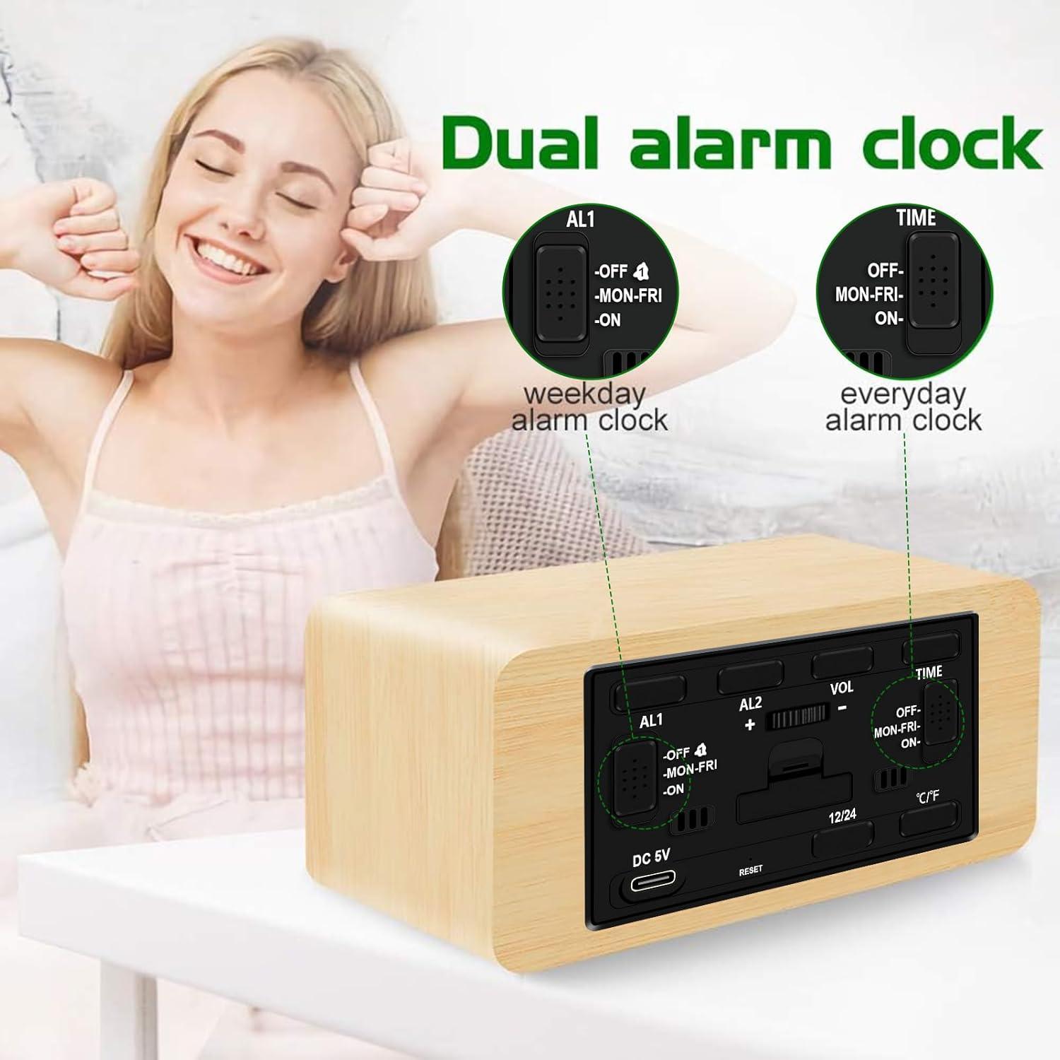 Reloj Despertador Digital MOSITO de Madera con Carga Inalámbrica