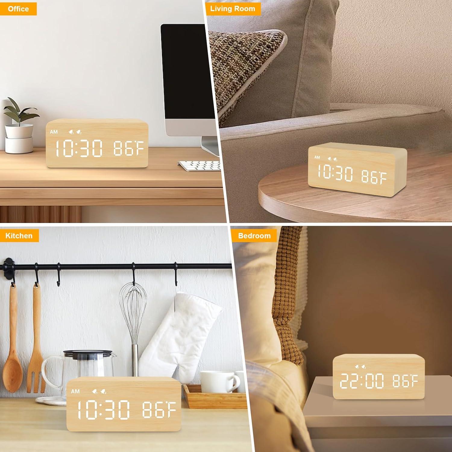 Reloj Despertador Digital MOSITO de Madera con Carga Inalámbrica