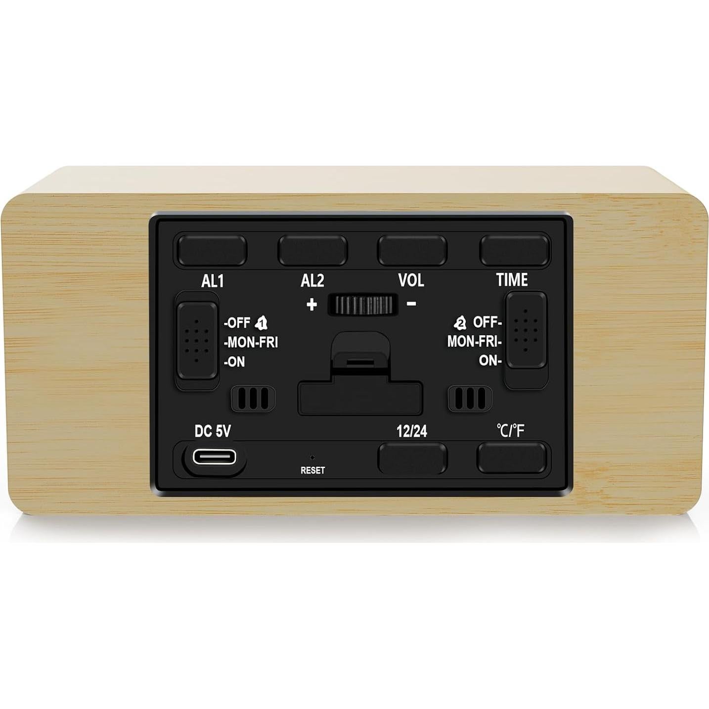 Reloj Despertador Digital MOSITO de Madera con Carga Inalámbrica