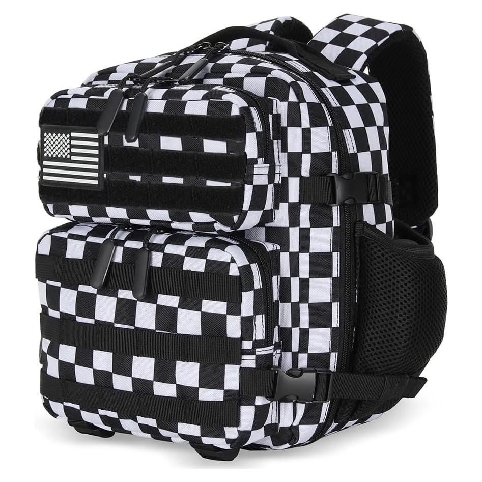 Mochila Táctica 9L Unisex Cuadrícula Negra y Blanca