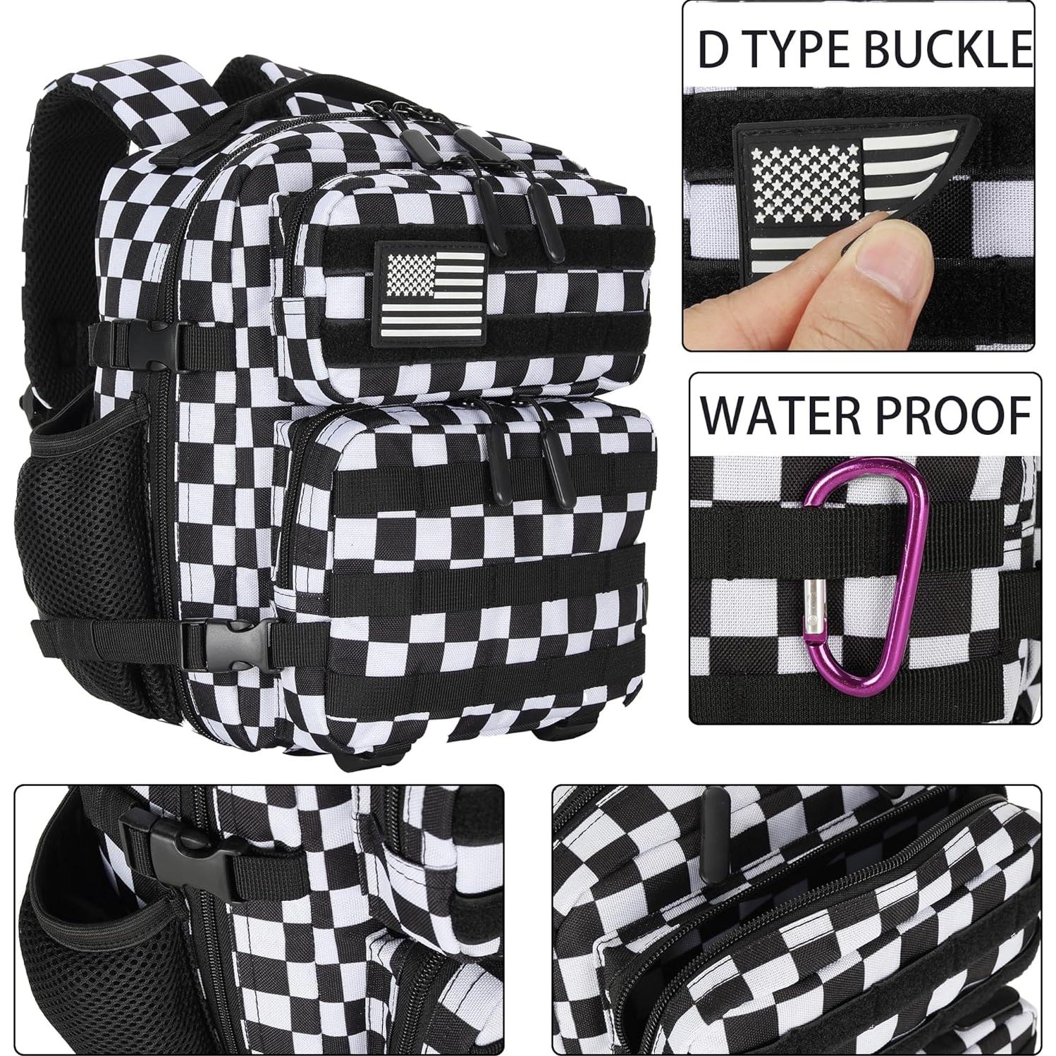 Mochila Táctica 9L Unisex Cuadrícula Negra y Blanca