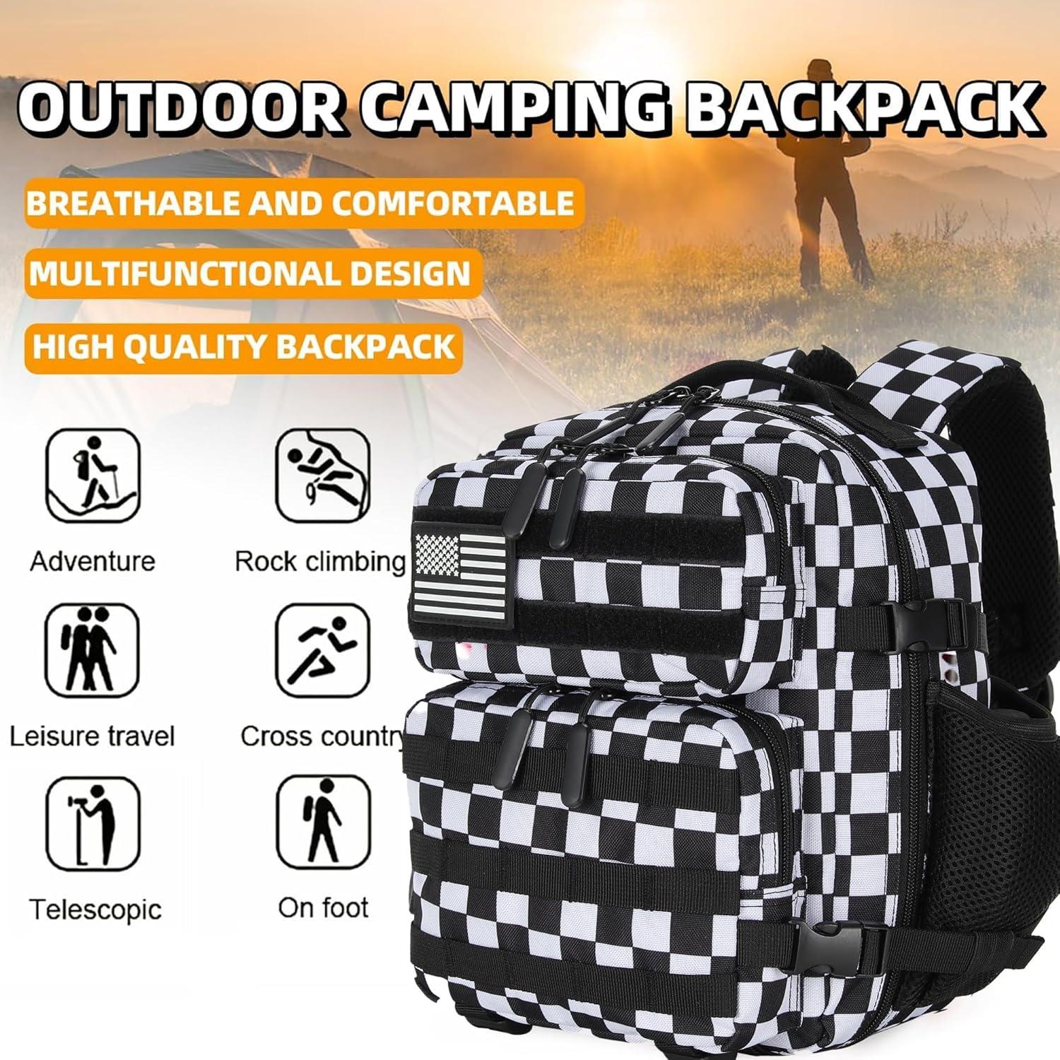 Mochila Táctica 9L Unisex Cuadrícula Negra y Blanca