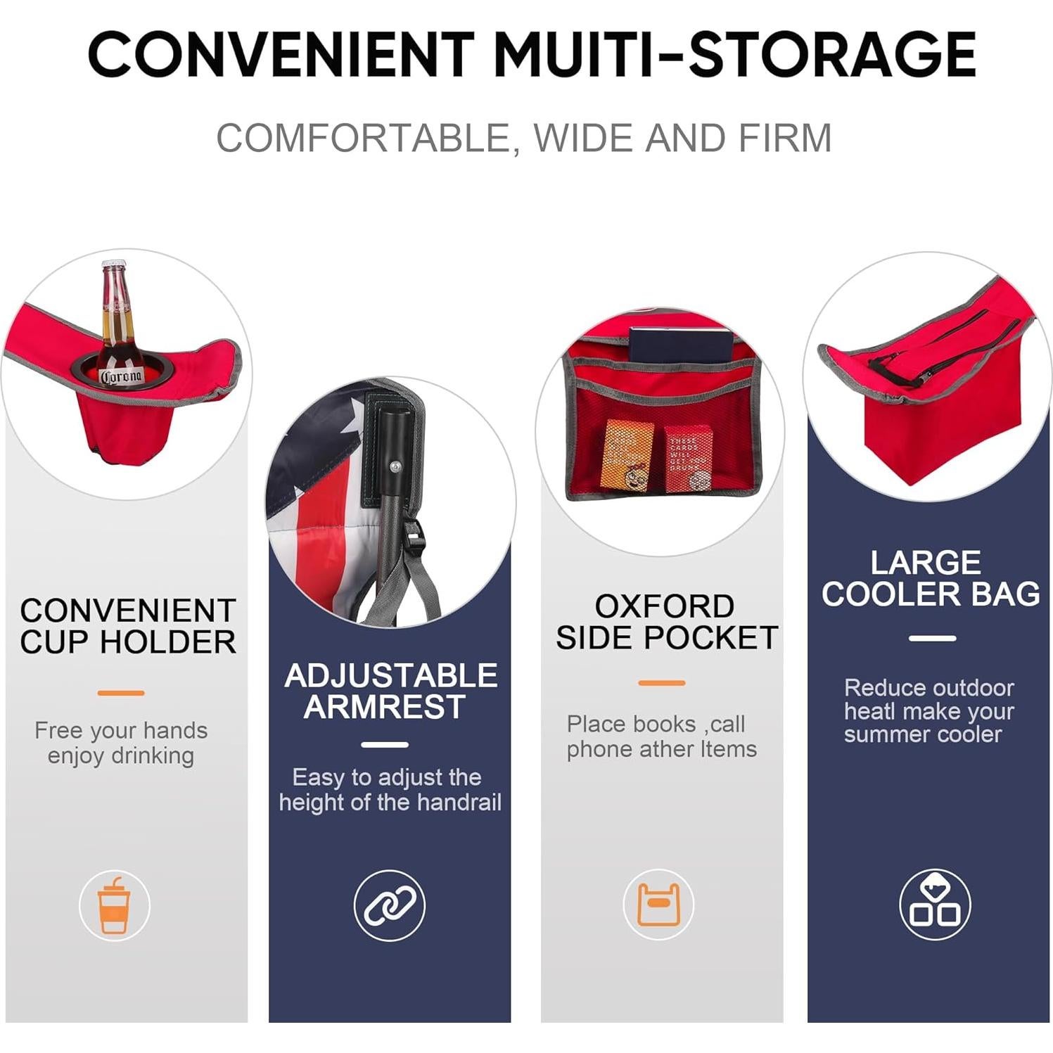 Silla de Camping Plegable Colorsoul, Rojo, 136 kg, Portavasos