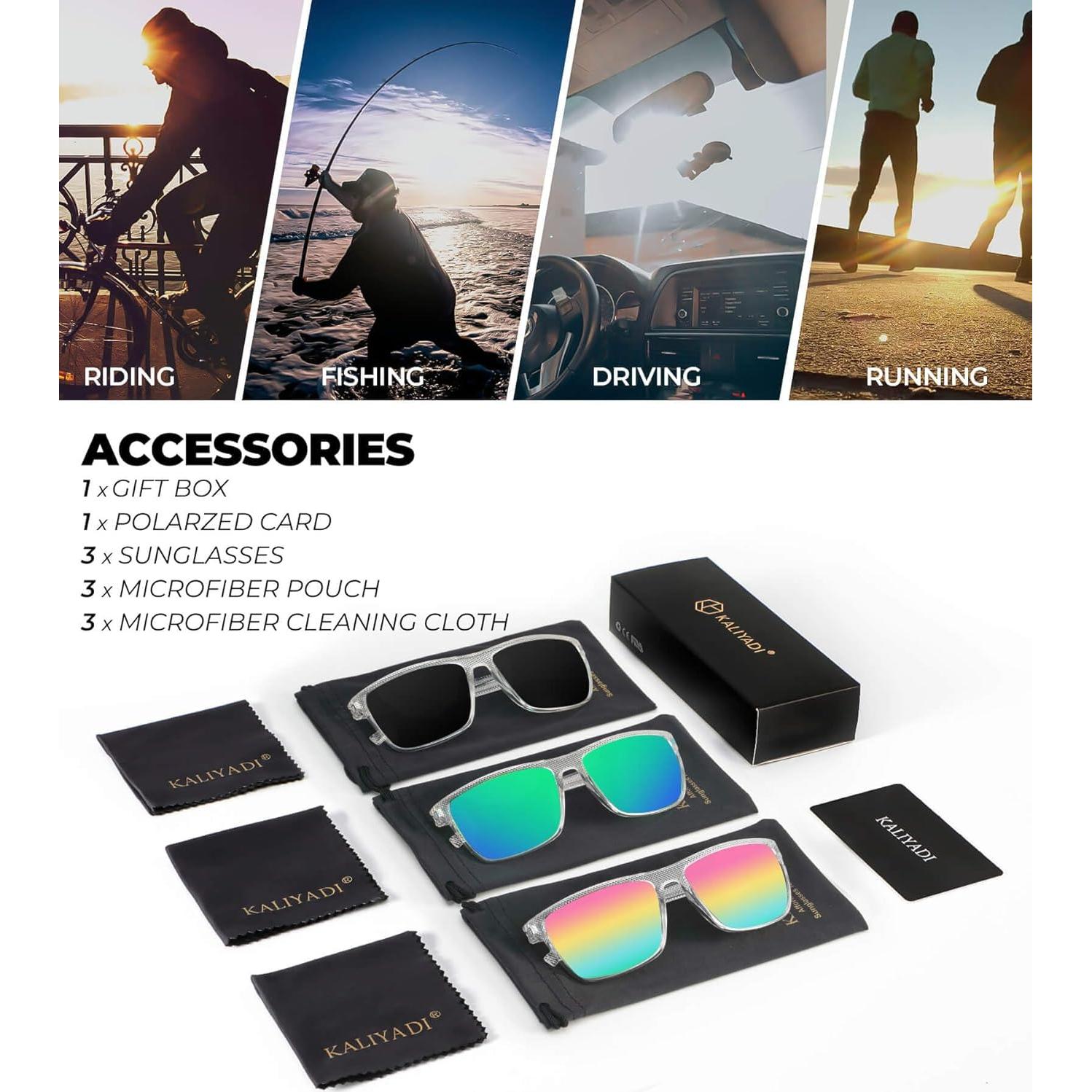 Gafas de sol KALIYADI polarizadas UV400 para hombres - Paquete de 3