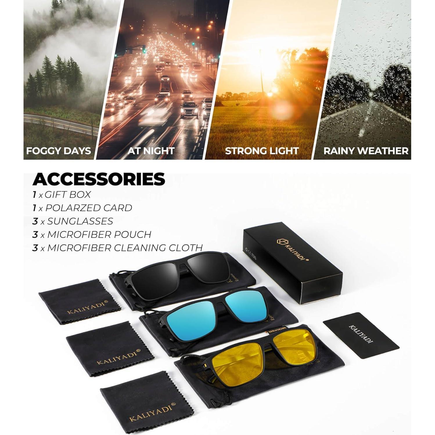 Gafas de sol KALIYADI polarizadas UV400 para hombres 3 pack