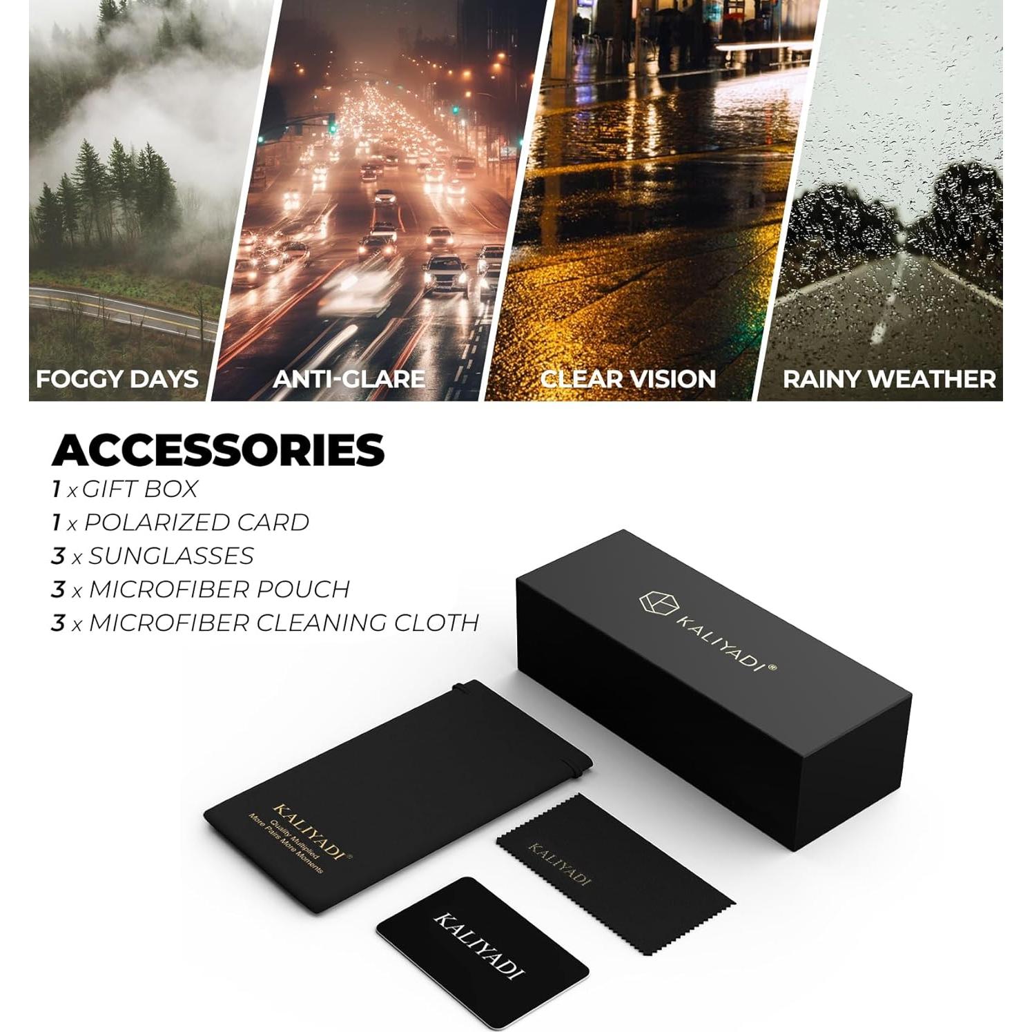 Gafas de sol KALIYADI visión nocturna marrón 3 piezas