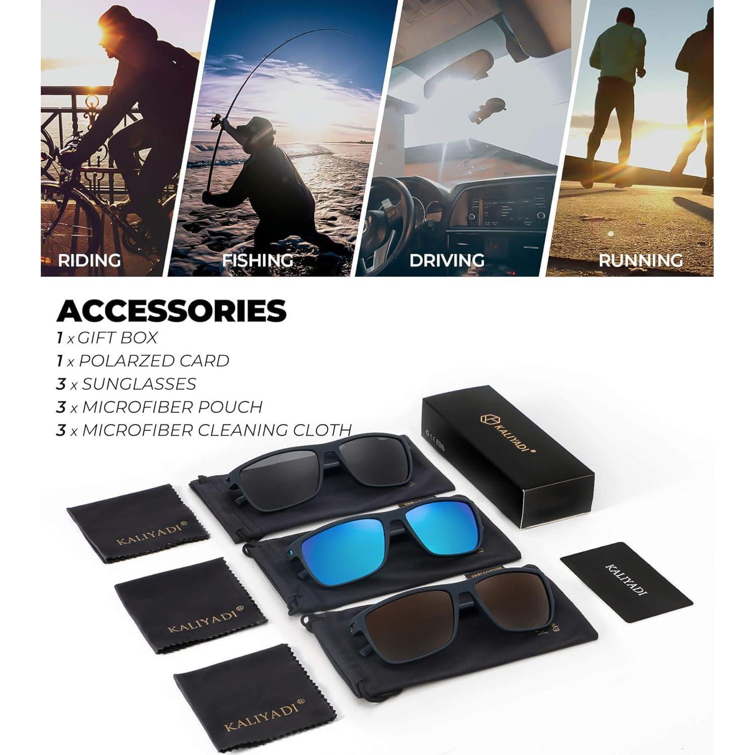 Gafas de Sol KALIYADI Polarizadas UV400 3 Paquete Clásicas