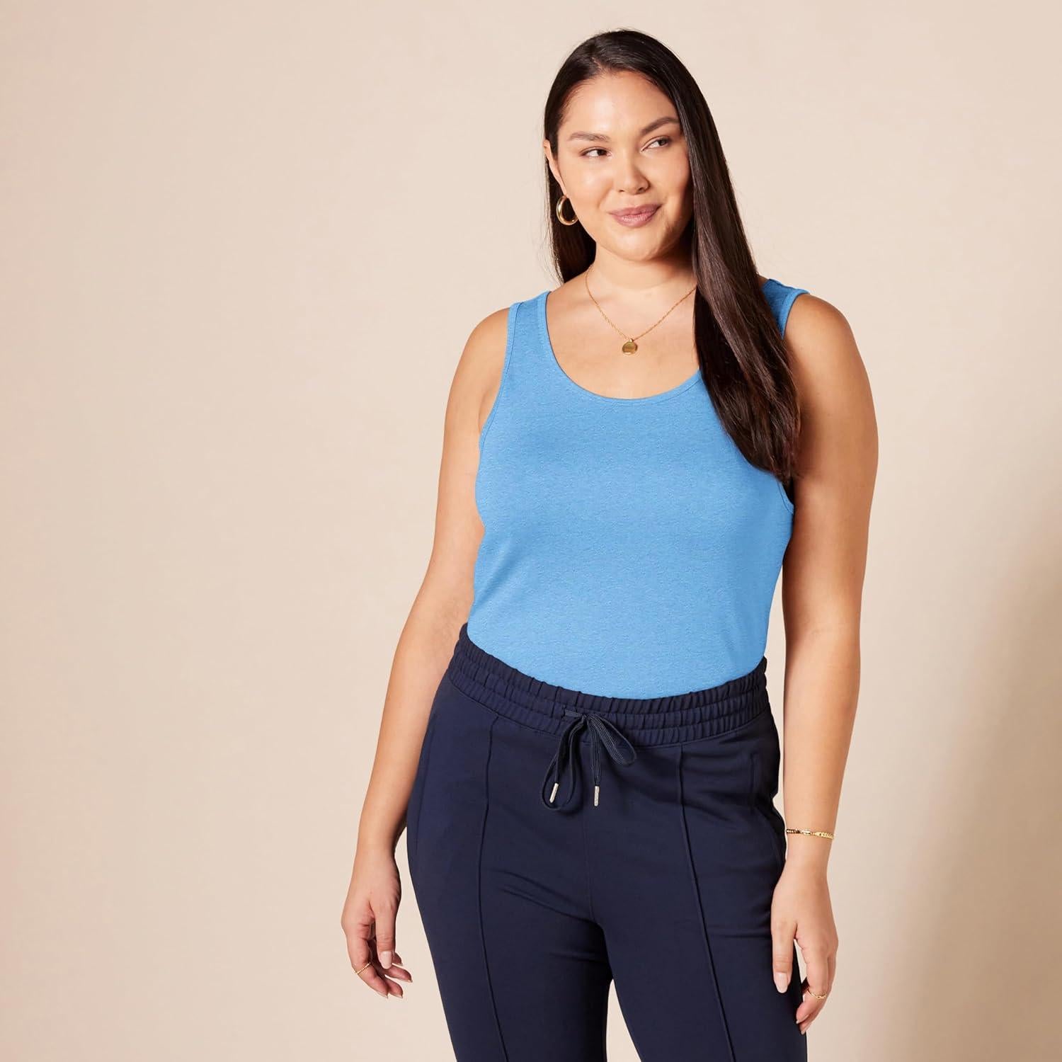 Top Sin Mangas Ajustado Amazon Essentials Mujeres Azul Aqua