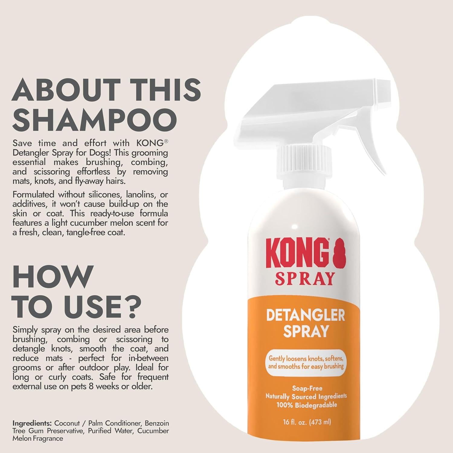 KONG Spray Desenredante para Perros 473 ml - Aroma Melón