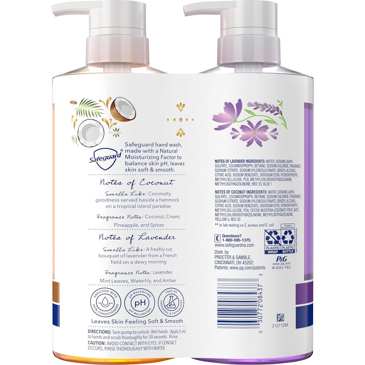 Jabón Líquido para Manos Safeguard Coco y Lavanda 2x440ml