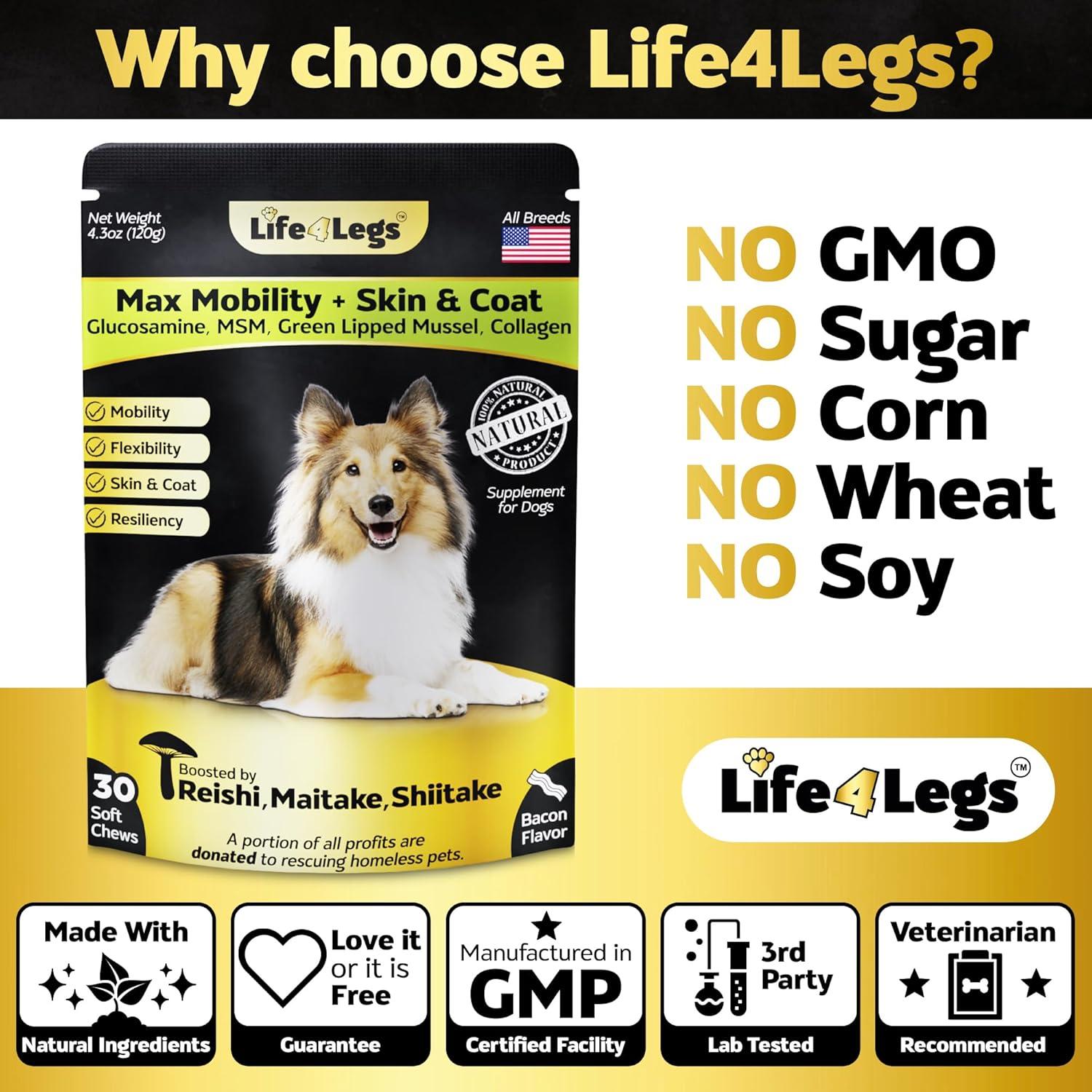Suplemento para Perros Life4Legs - Caderas y Articulaciones - 30 Masticables Bacon