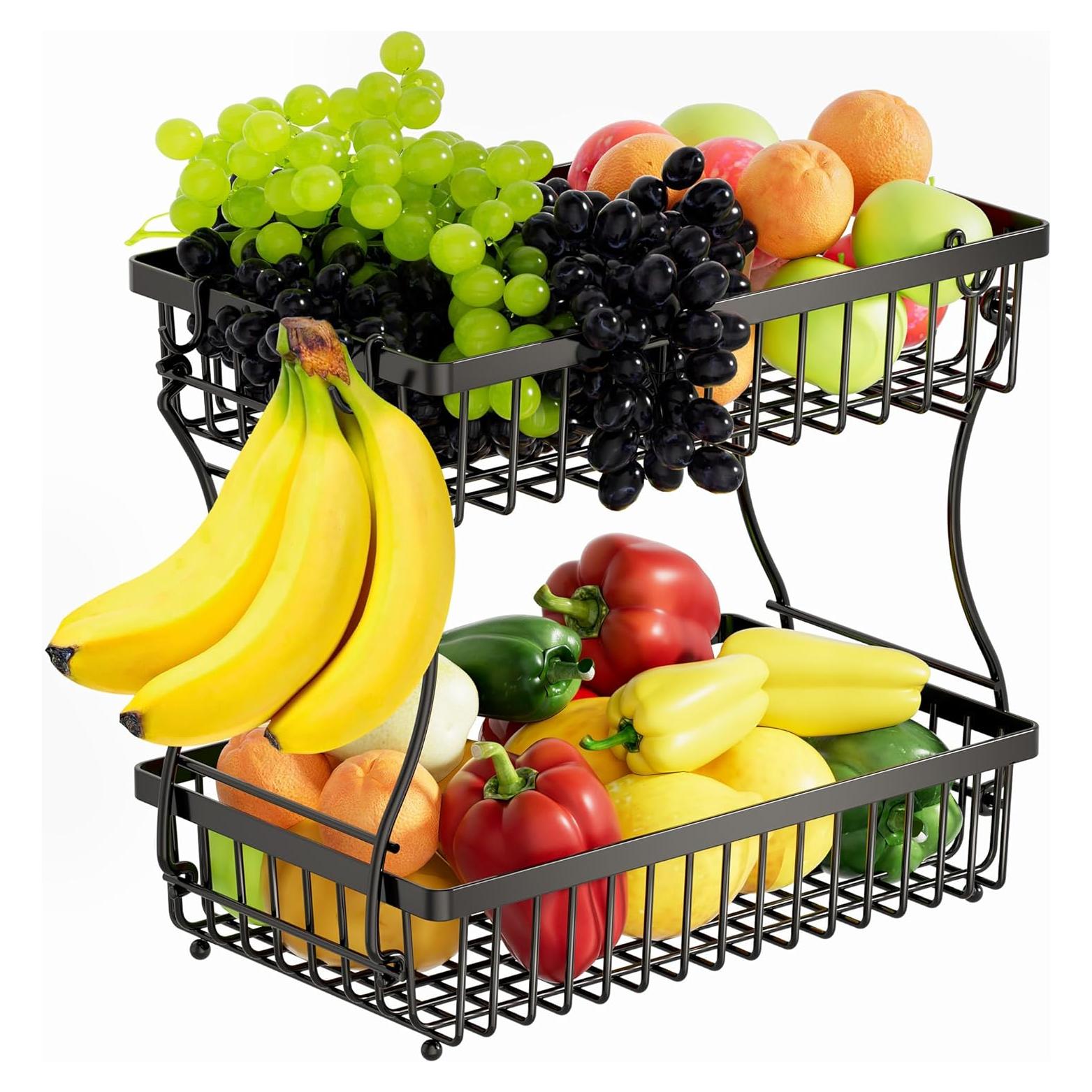 Cesta de Frutas 2 Niveles Nbwxcwbs Soporte para Plátano Negro
