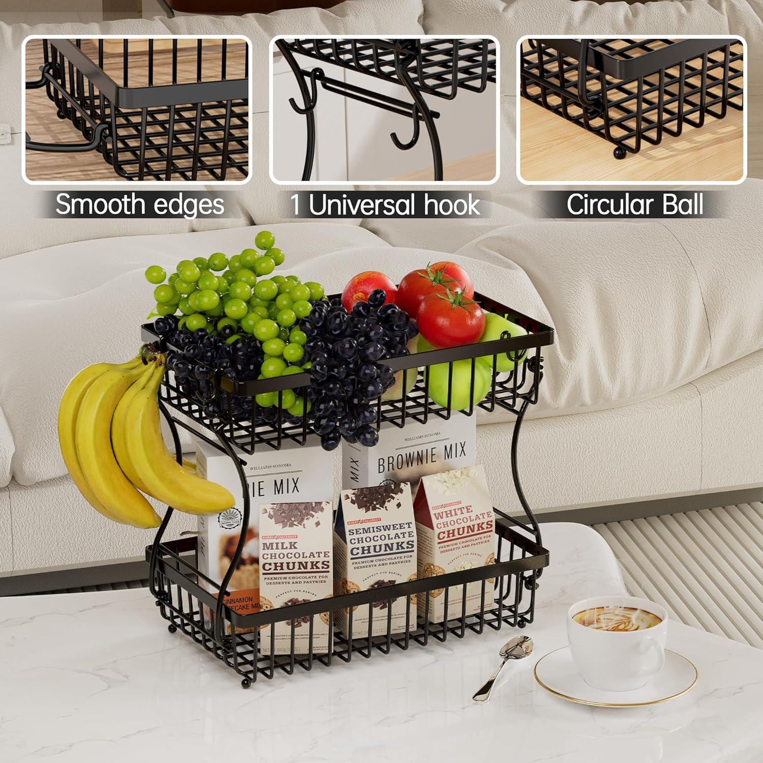 Cesta de Frutas 2 Niveles Nbwxcwbs Soporte para Plátano Negro