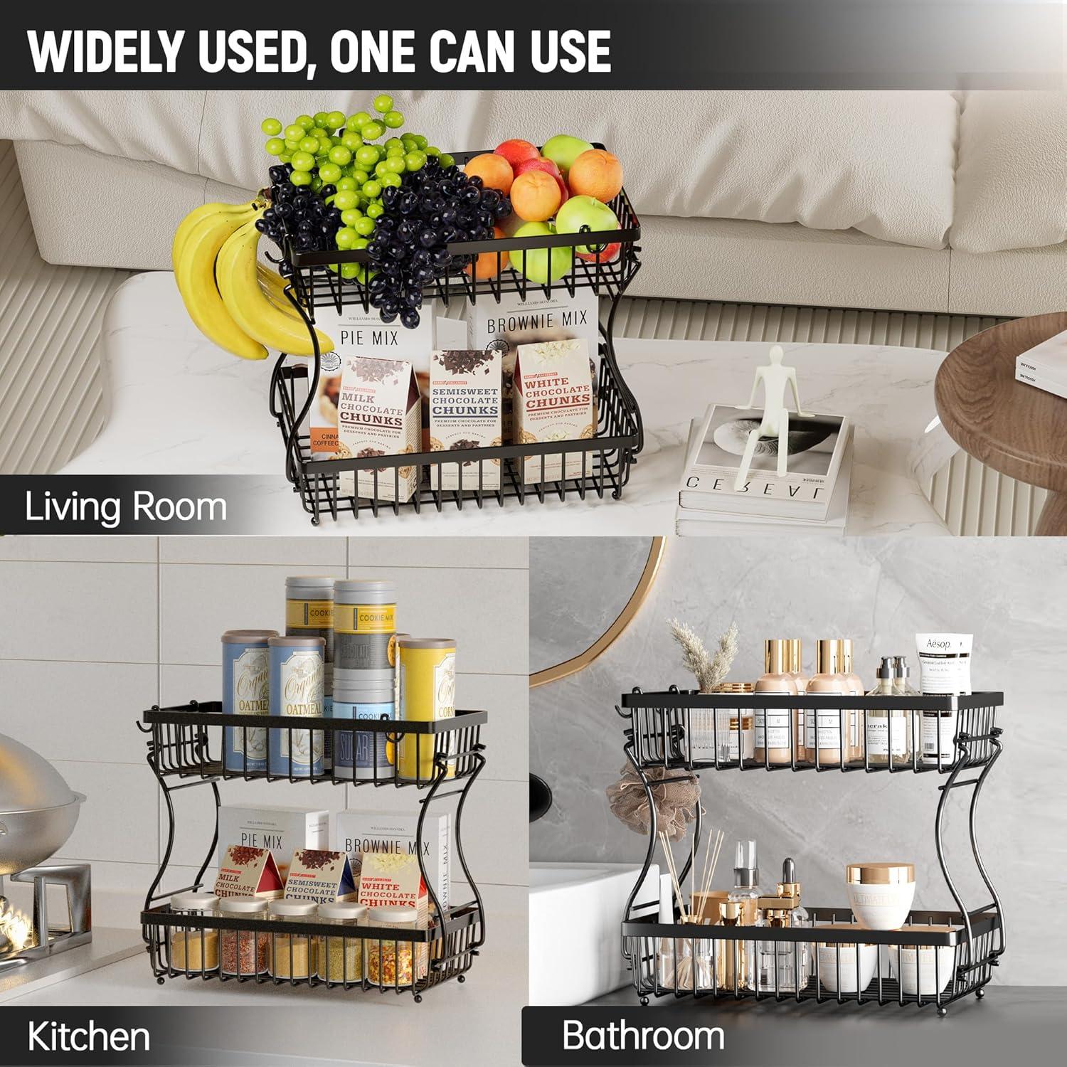 Cesta de Frutas 2 Niveles Nbwxcwbs Soporte para Plátano Negro