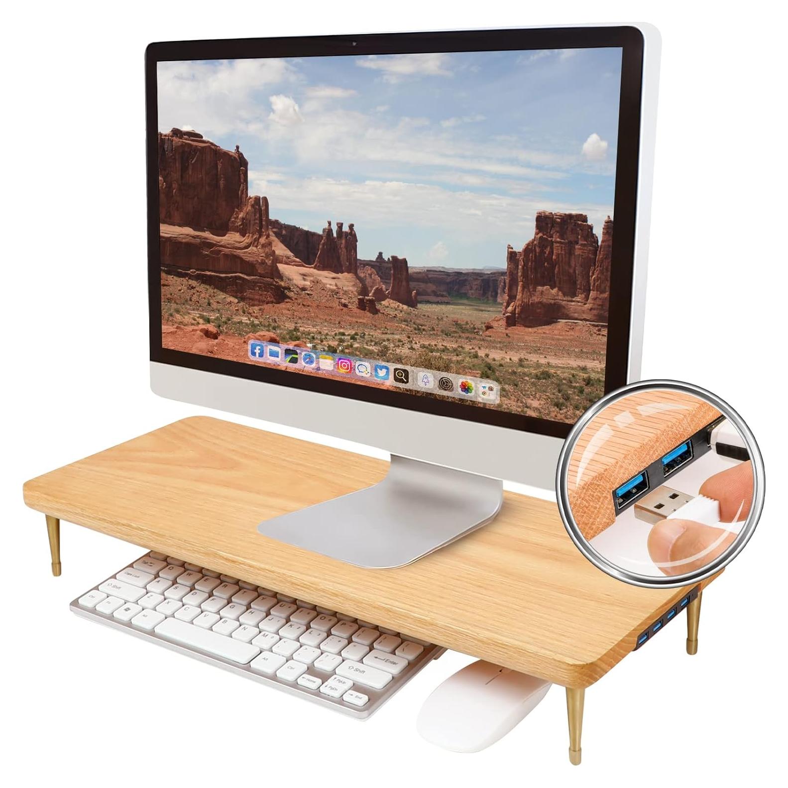 Soporte para Monitor de Madera Roble Rojo CRAFT KITTIES USB