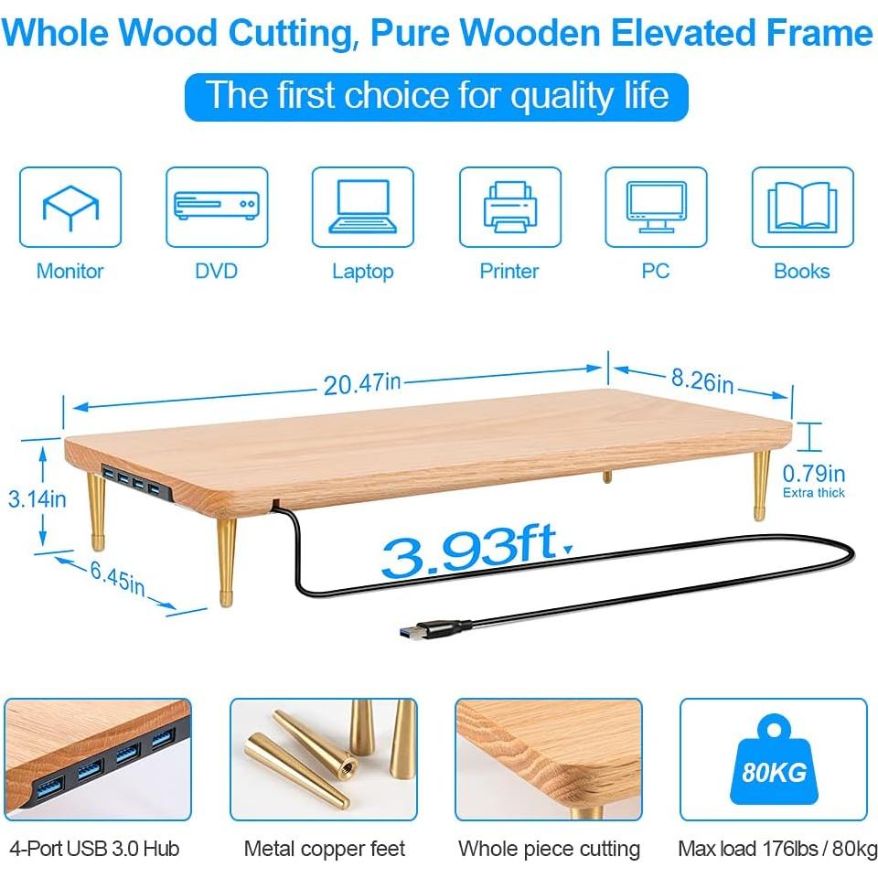 Soporte para Monitor de Madera Roble Rojo CRAFT KITTIES USB