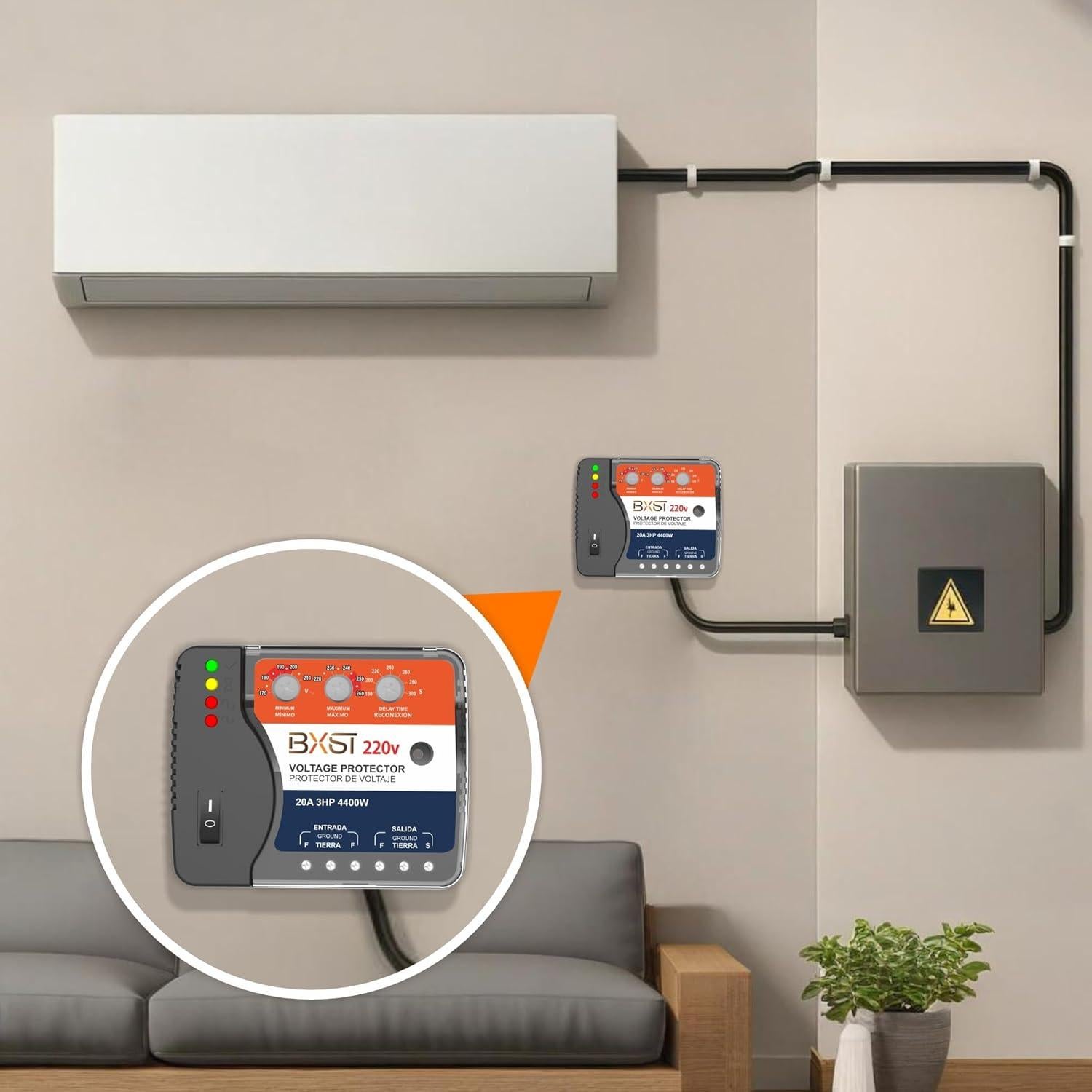 Protector de Voltaje BXST 20A 220V para Refrigerador y A/C