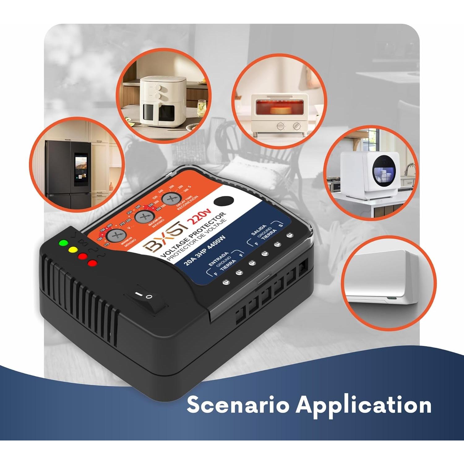 Protector de Voltaje BXST 20A 220V para Refrigerador y A/C