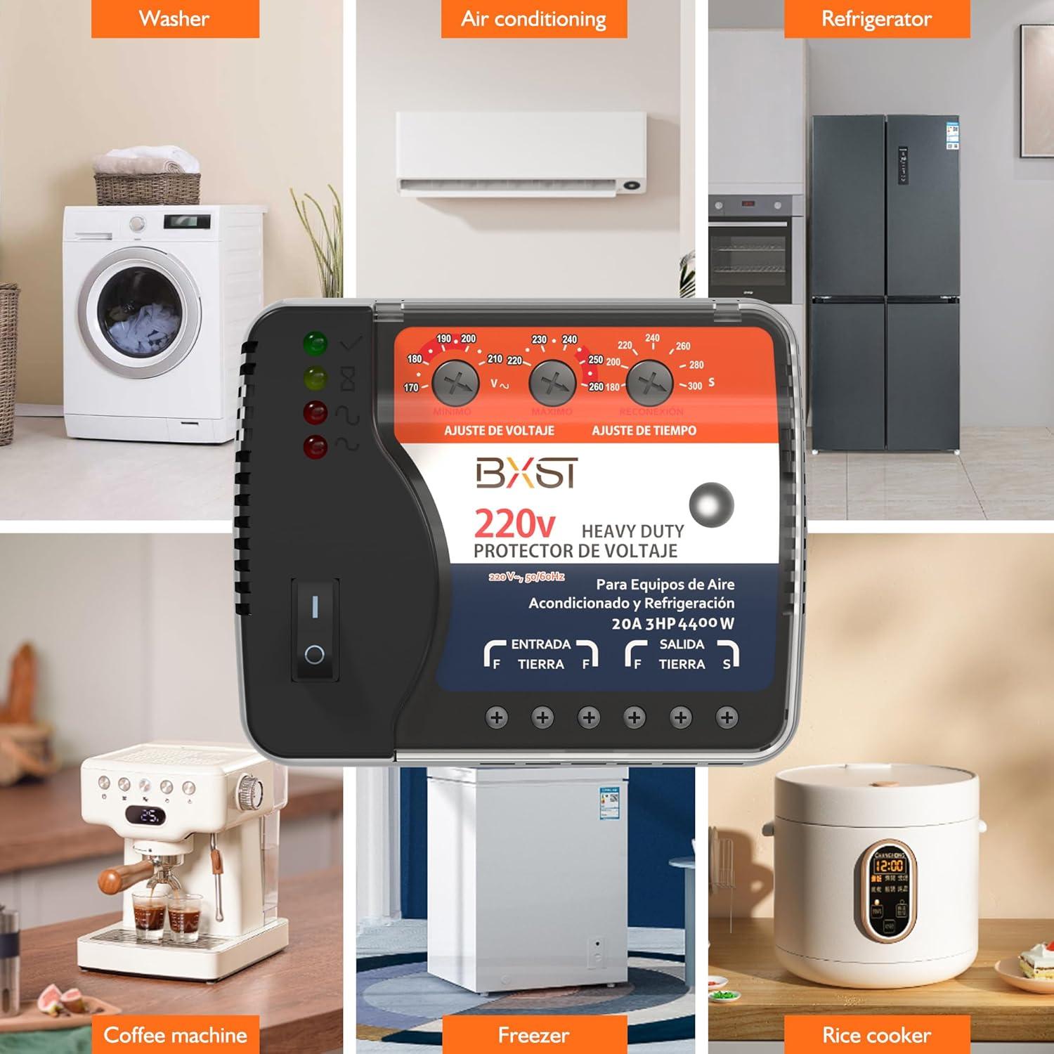 Protector de Voltaje BXST 20A 220V para Refrigerador y A/C