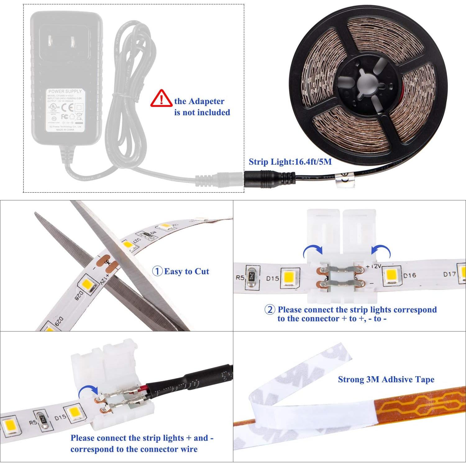 Tira LED 5m 300 LEDs Blanca Luz Diurna JUNWEN 12V