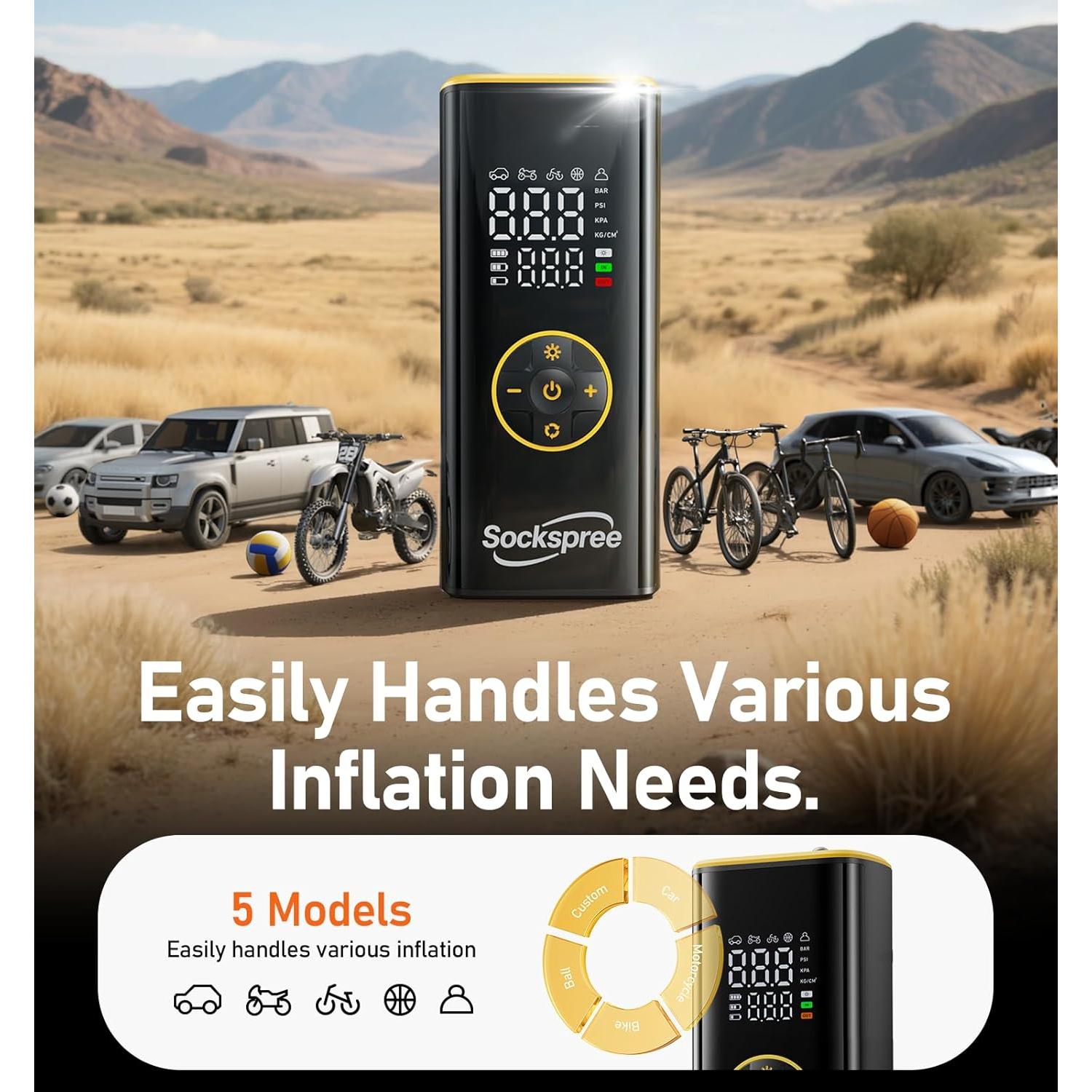 Compresor de Aire Portátil Sockspree 150PSI Bomba Inteligente