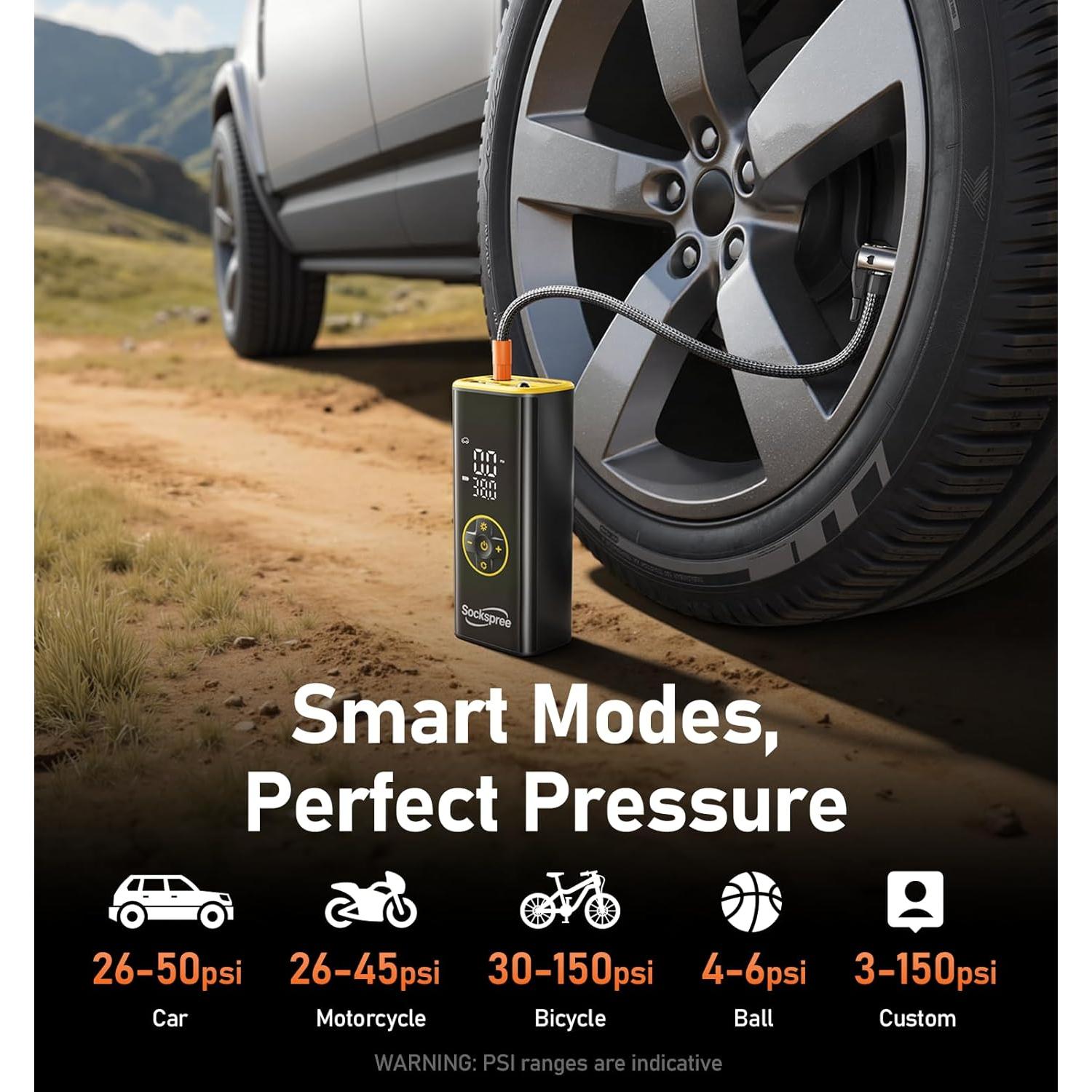 Compresor de Aire Portátil Sockspree 150PSI Bomba Inteligente