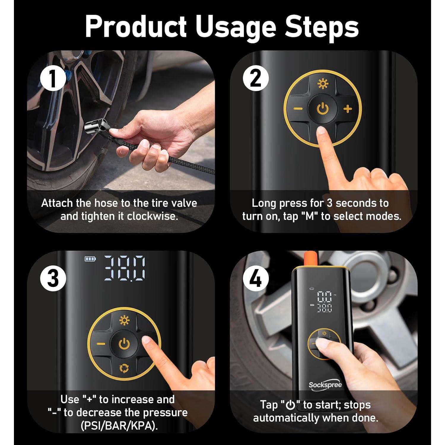 Compresor de Aire Portátil Sockspree 150PSI Bomba Inteligente