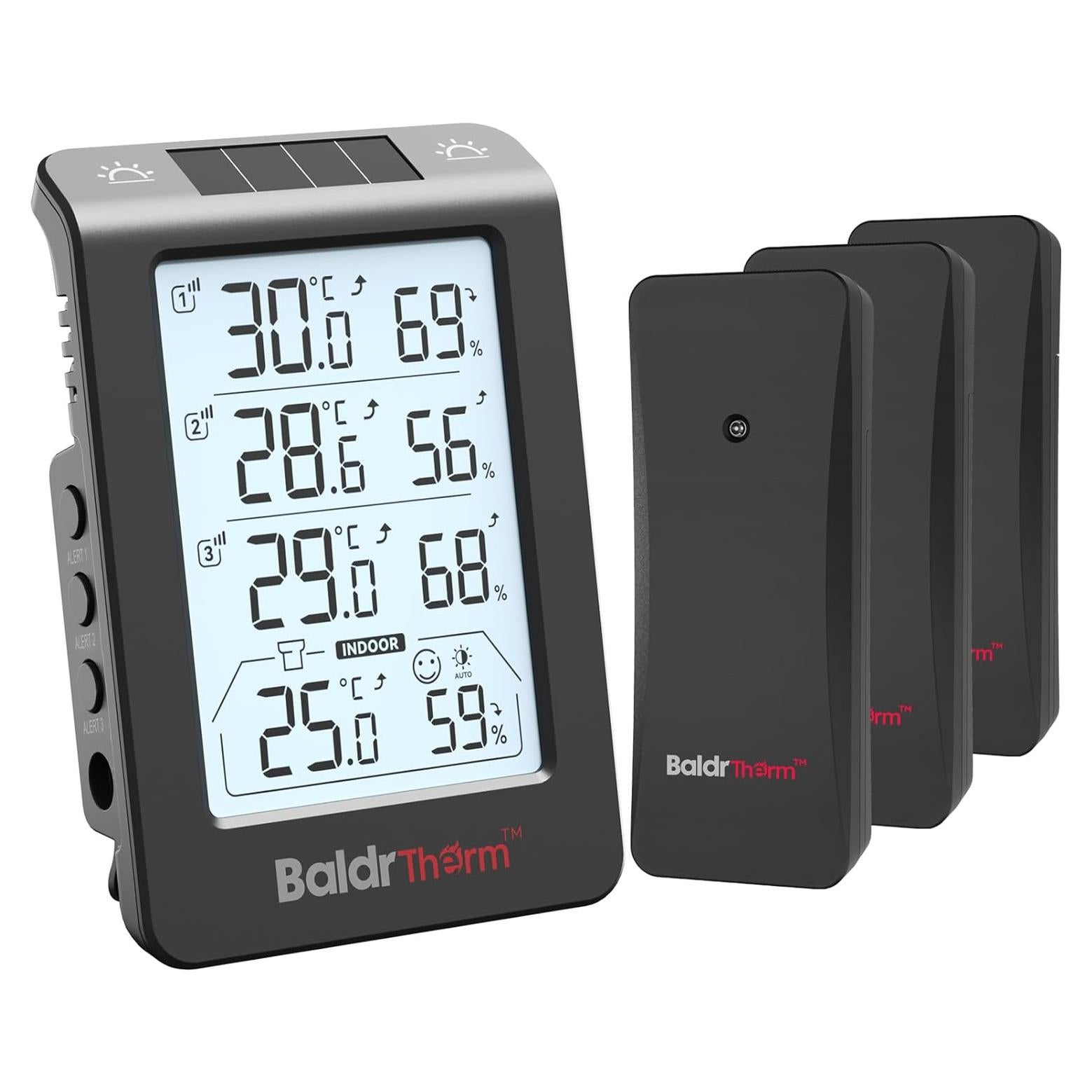 Higrómetro Solar BaldrTherm 3 Canales Temperatura y Humedad