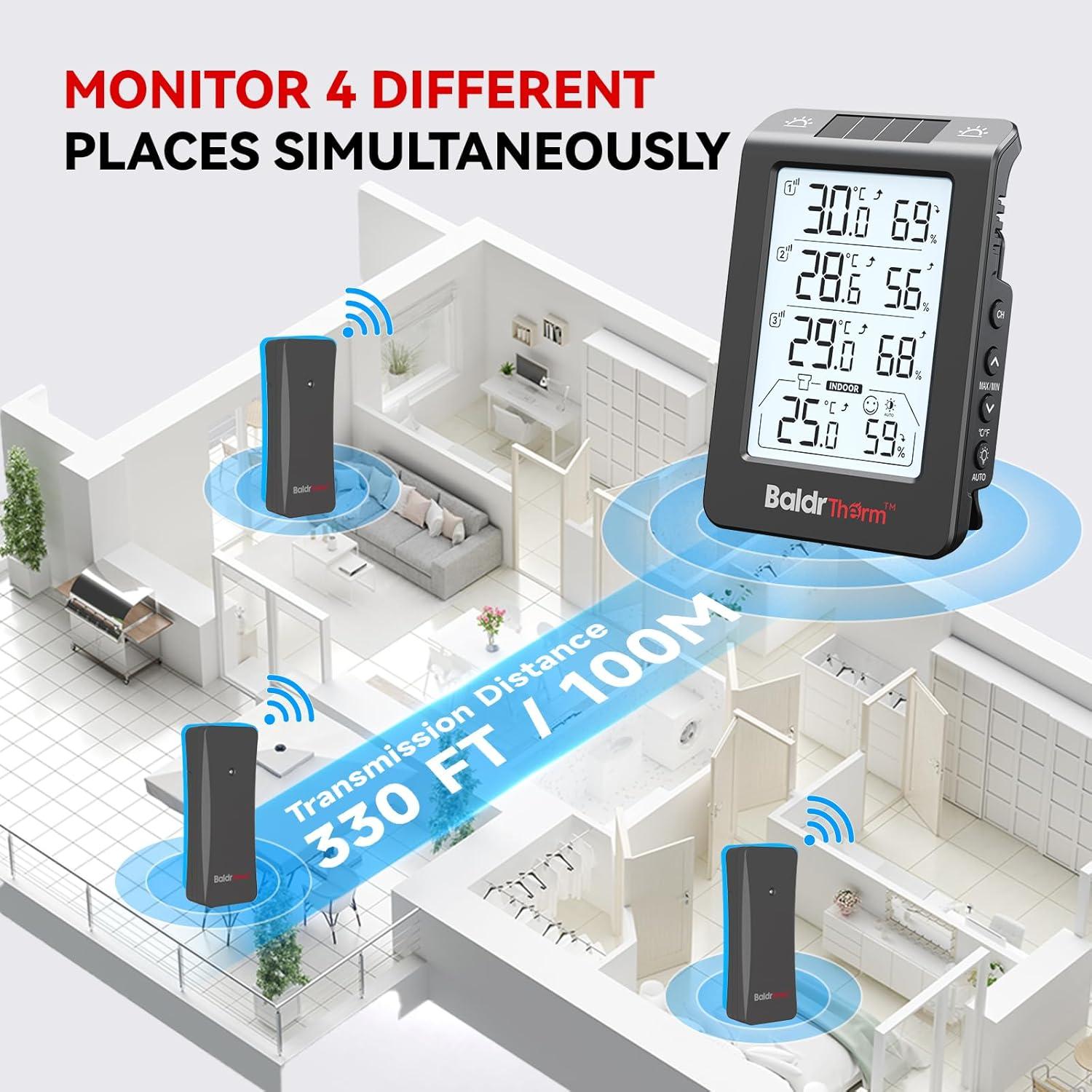 Higrómetro Solar BaldrTherm 3 Canales Temperatura y Humedad