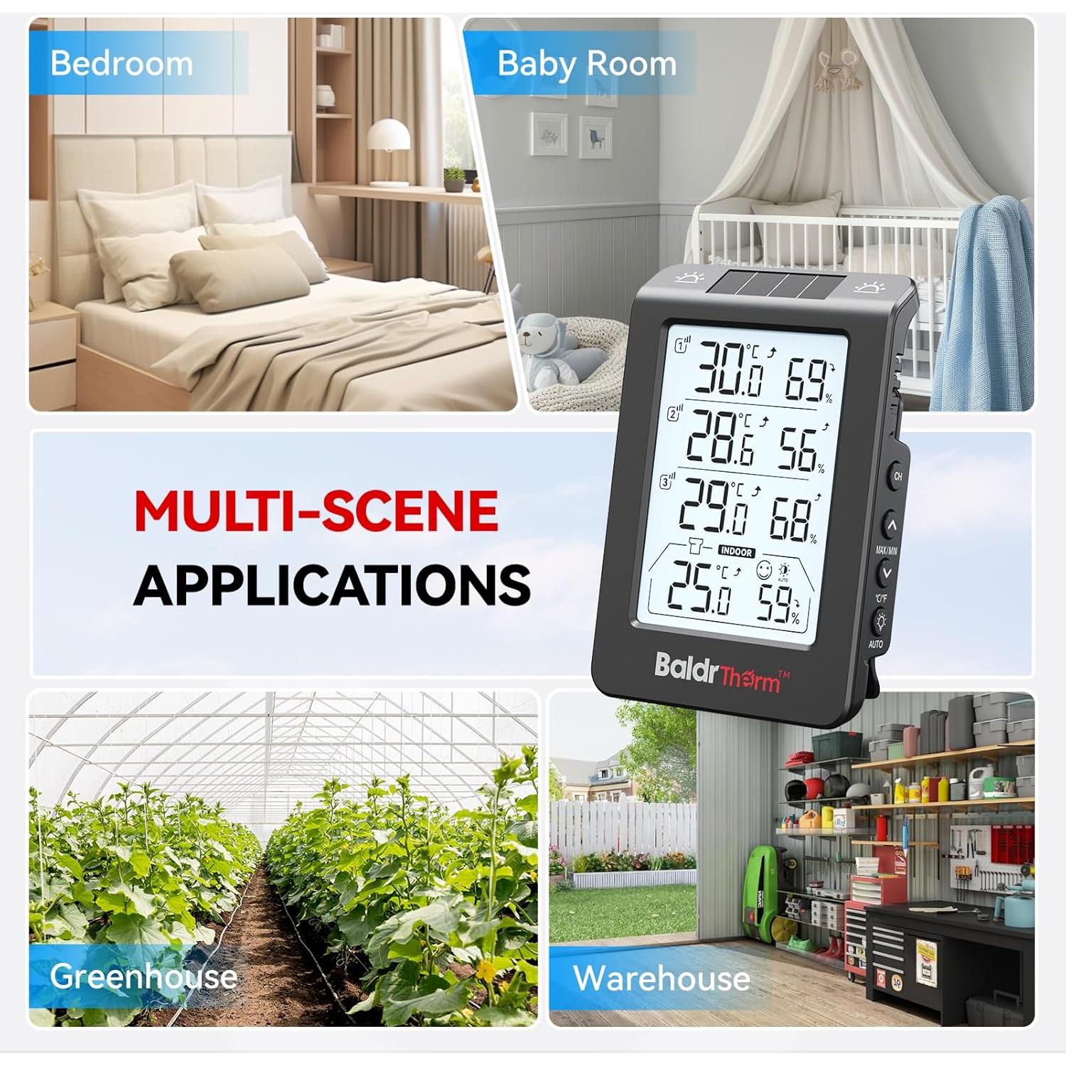 Higrómetro Solar BaldrTherm 3 Canales Temperatura y Humedad