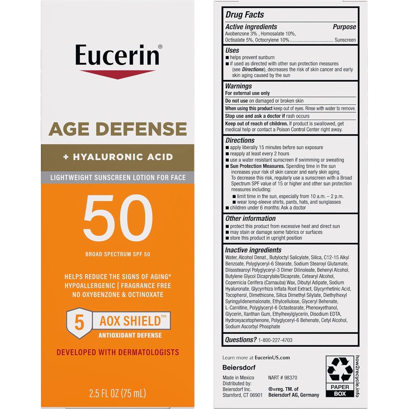 Protector Solar Facial Eucerin Sun Age Defense SPF 50 74 ml