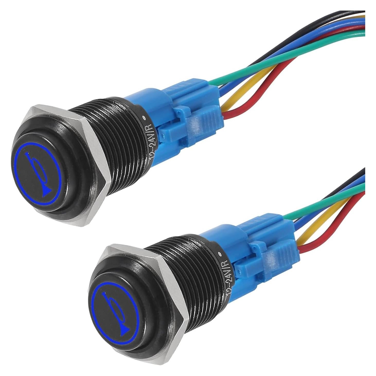Interruptor de Botón Momentáneo 12V UMLIFE 2PCS 16mm Azul