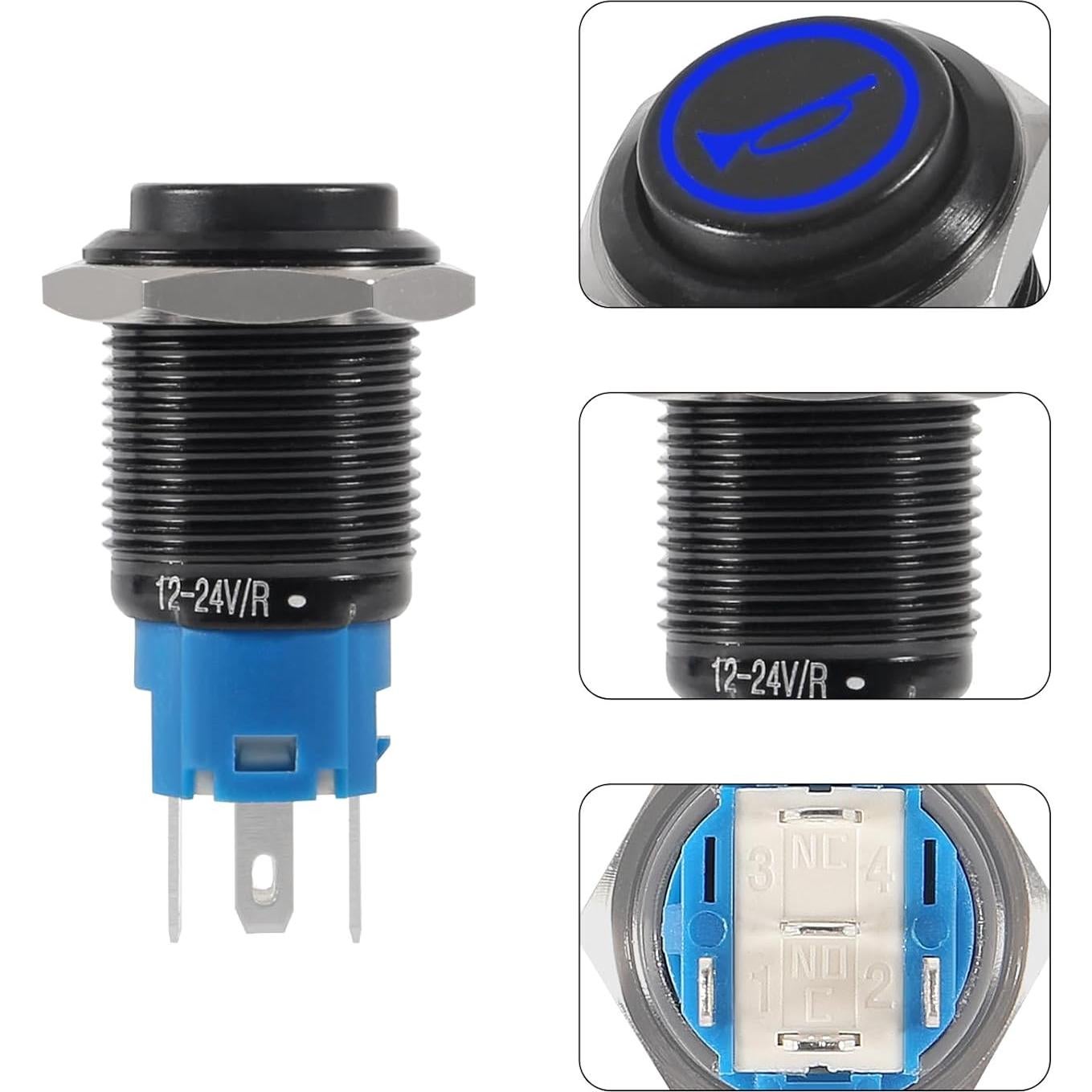 Interruptor de Botón Momentáneo 12V UMLIFE 2PCS 16mm Azul