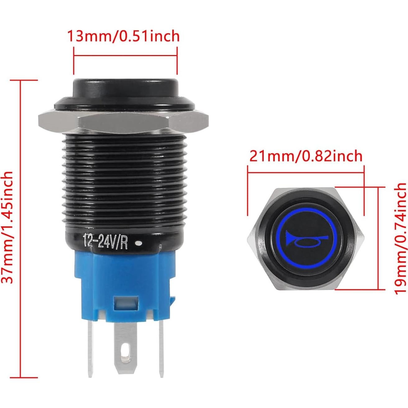 Interruptor de Botón Momentáneo 12V UMLIFE 2PCS 16mm Azul