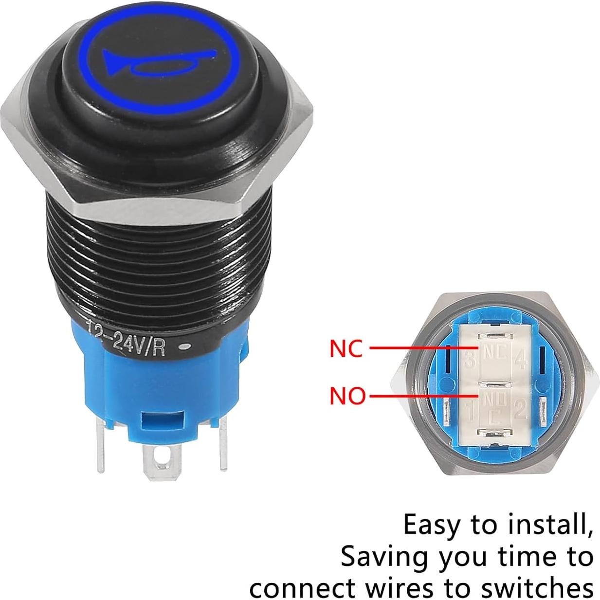 Interruptor de Botón Momentáneo 12V UMLIFE 2PCS 16mm Azul