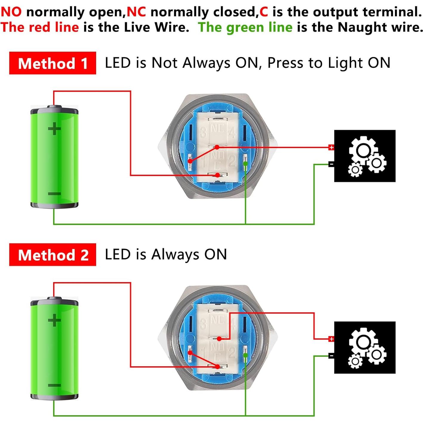 Interruptor de Botón Momentáneo 12V UMLIFE 2PCS 16mm Azul