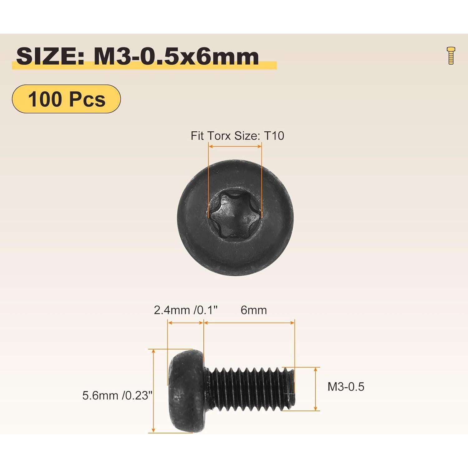 Tornillos de Seguridad Torx Metallixity M3-0.5x6mm 100Pcs