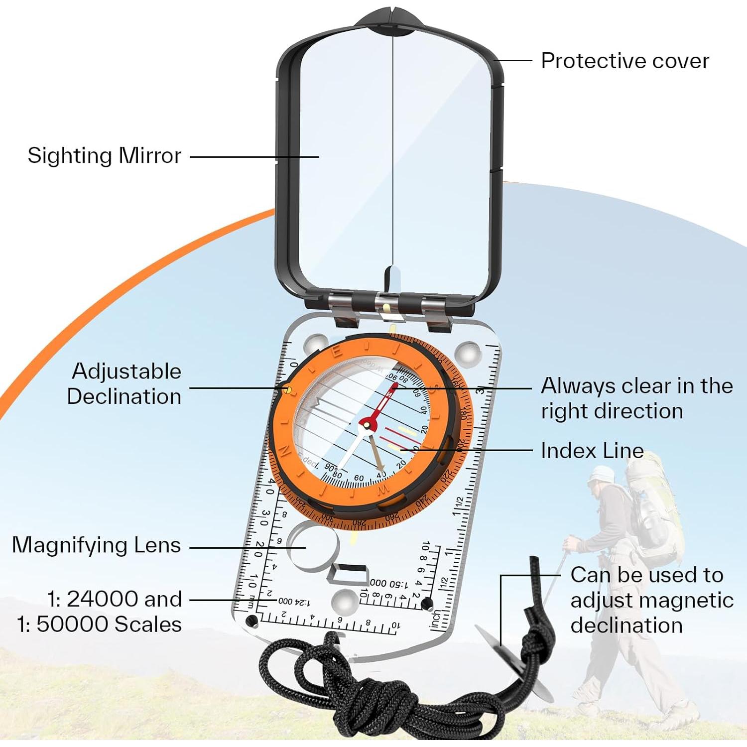 Brújula Sportneer para Senderismo y Camping, Ligera y Precisa