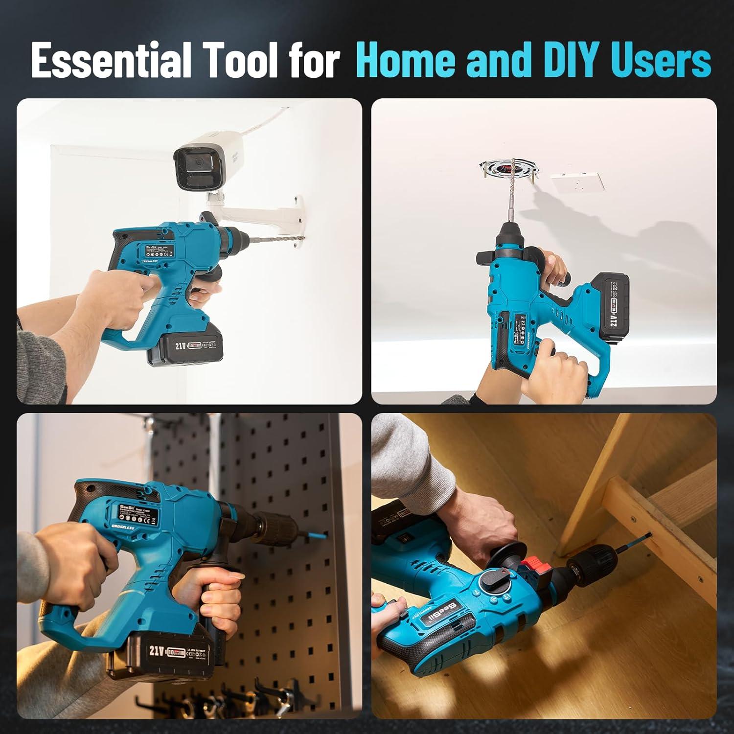 Taladro de Martillo Inalámbrico Seesii 21V con 2 Baterías 4000mAh