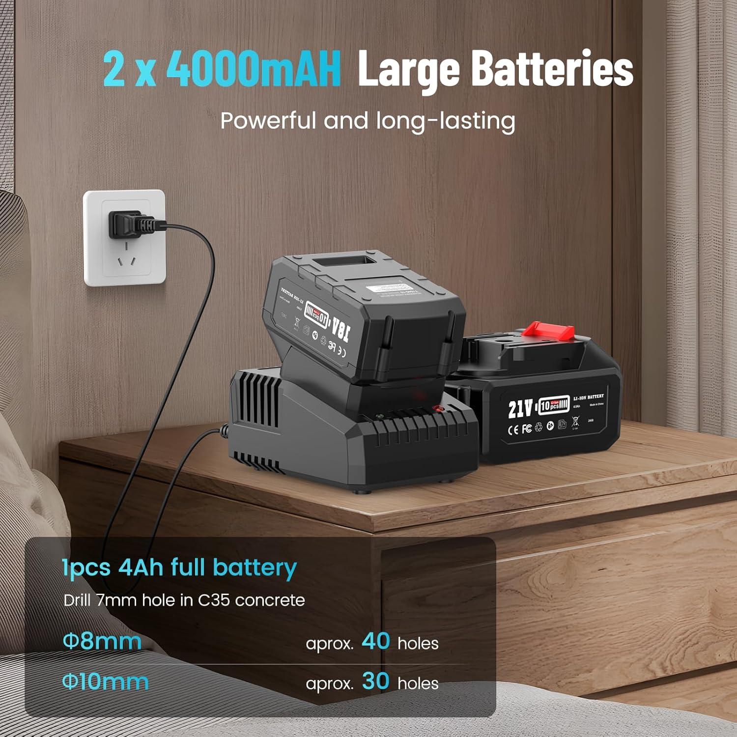 Taladro de Martillo Inalámbrico Seesii 21V con 2 Baterías 4000mAh