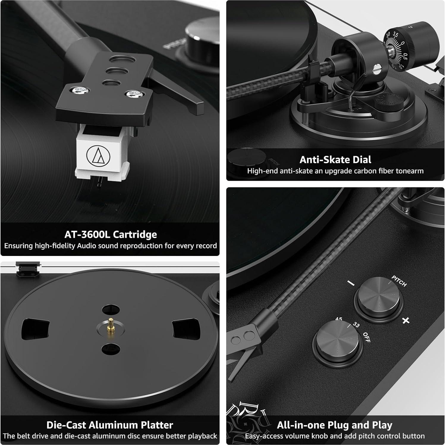 Giradiscos Inalámbrico Retrolife AT-3600L Brazo Carbono 4.49kg