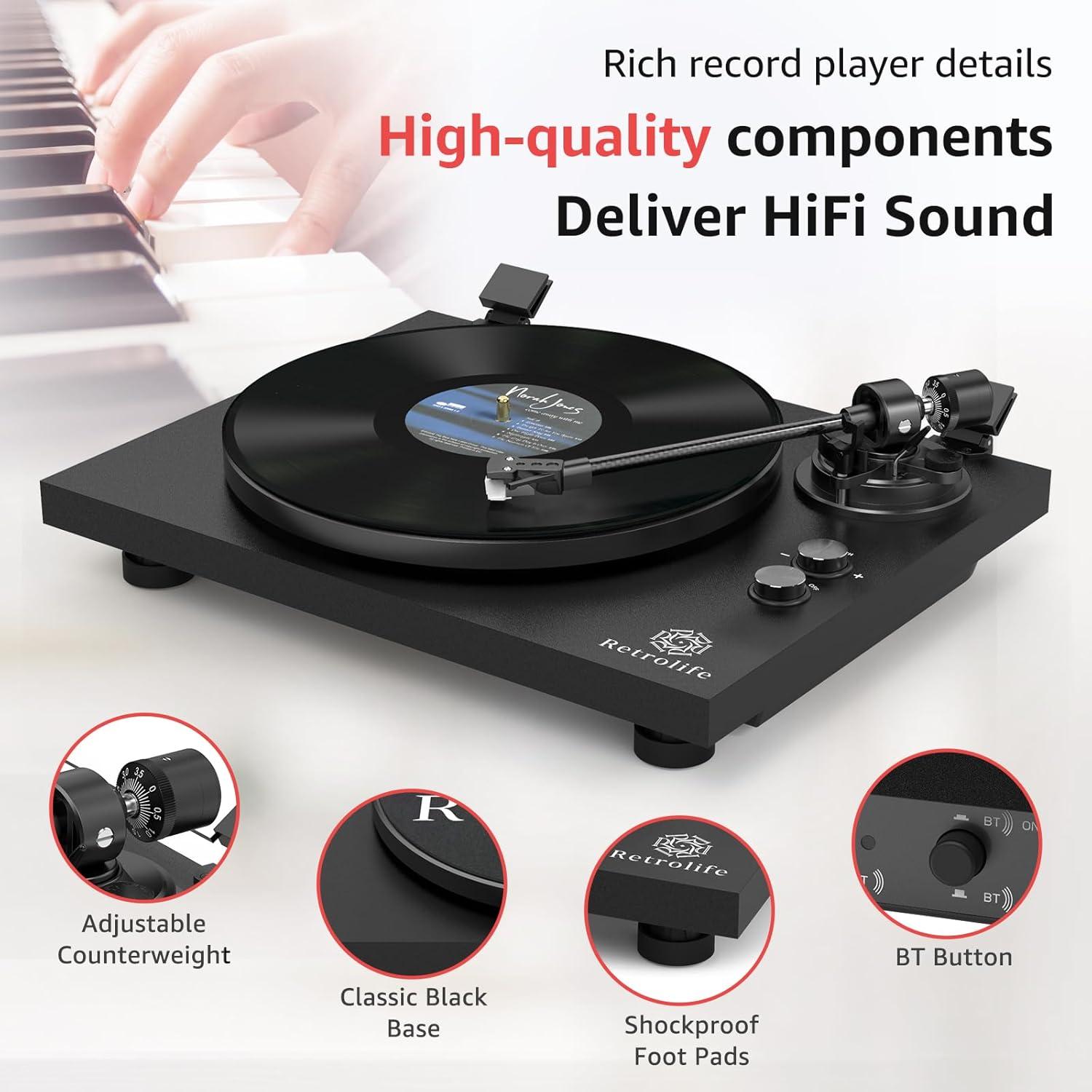 Giradiscos Inalámbrico Retrolife AT-3600L Brazo Carbono 4.49kg