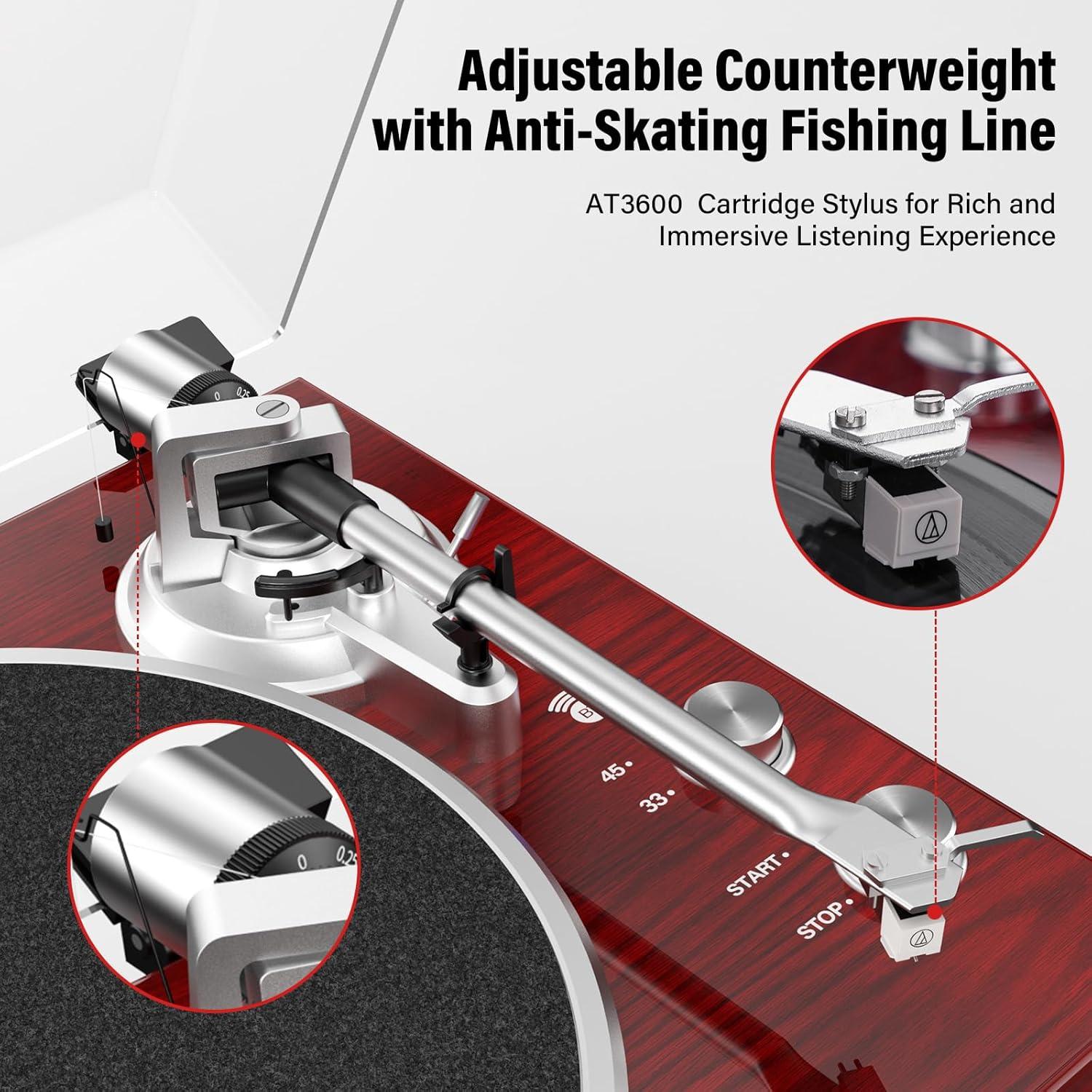 Tocadiscos de Correa DIGITNOW Rojo con Bluetooth y USB
