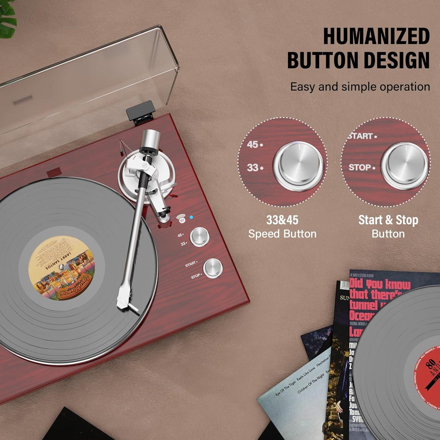 Tocadiscos de Correa DIGITNOW Rojo con Bluetooth y USB