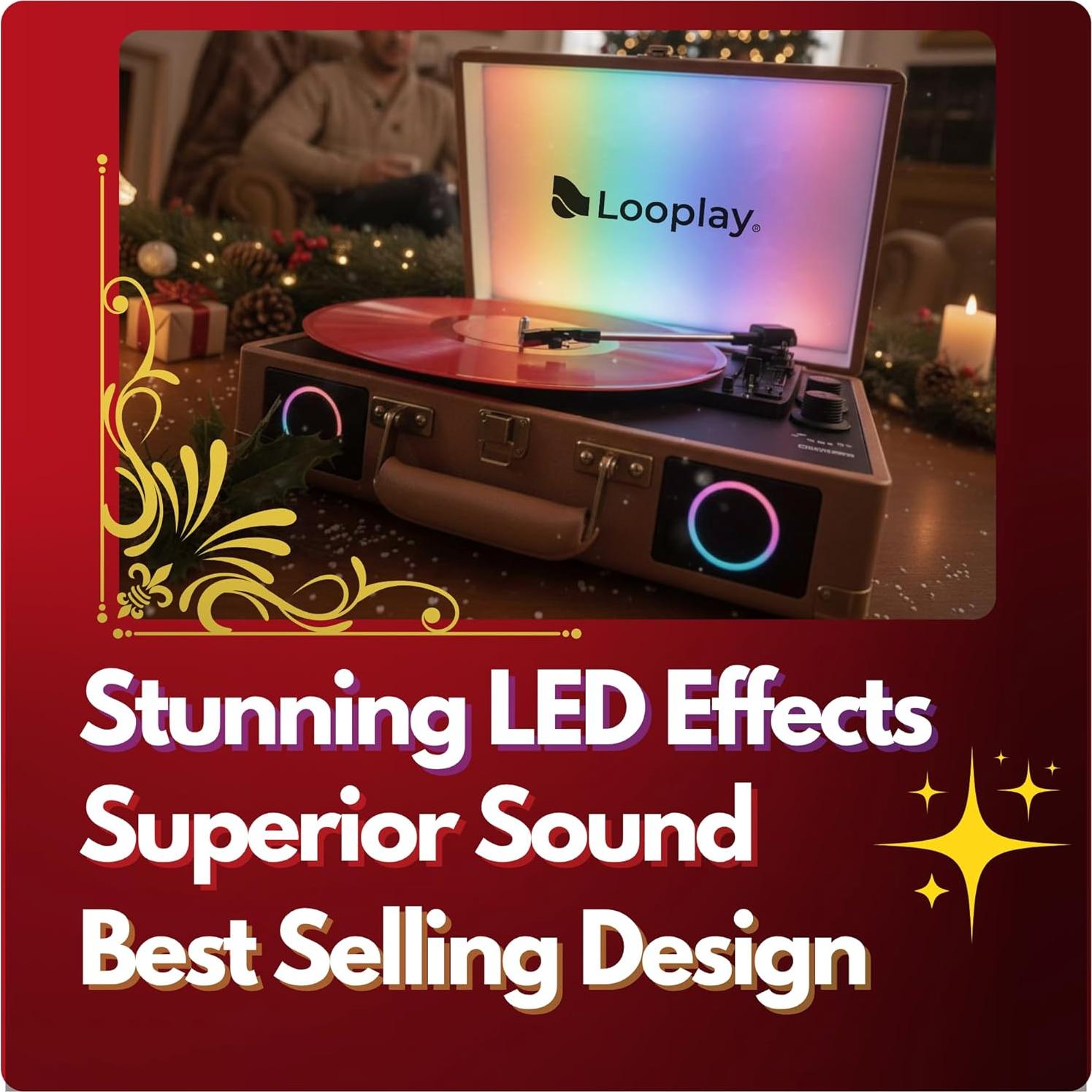 Reproductor de Vinilo Looplay Premium con LED y Álbum Vacaciones
